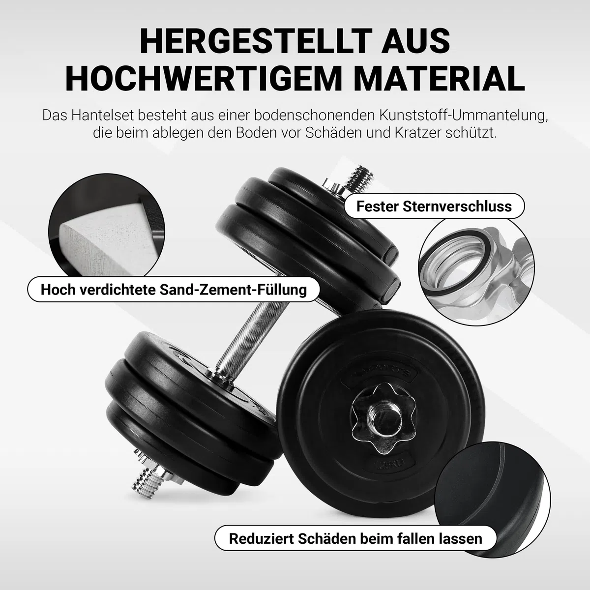 MSPORTS Hantelset Premium - Hantelstange + Hantelscheiben & Sternverschlüsse – verstellbare Langhantel/Kurzhantel Kombination für Home-Gym & Krafttraining