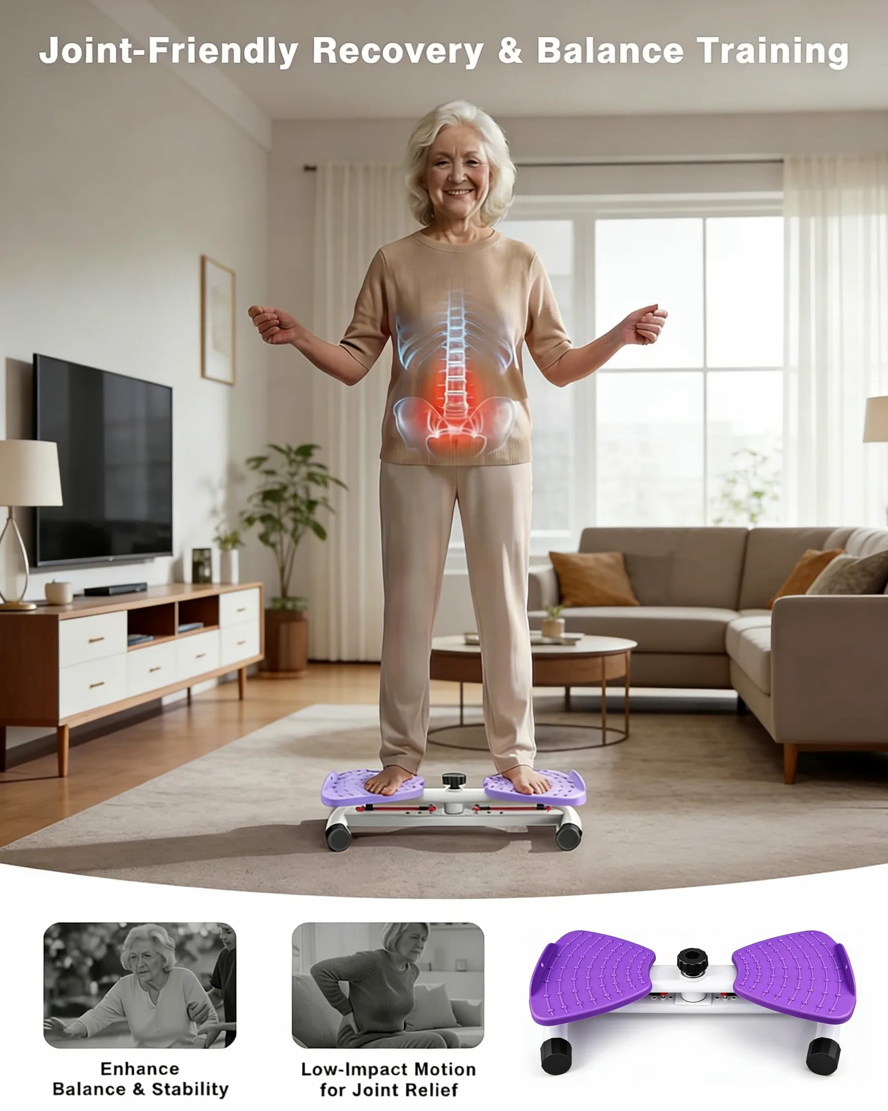 Hüfttwister, Twist board, Waist Twister mit 2 Widerstandsschnüren, Stehendes Bauchübungsbrett Tragkraft 130 KG, Twist Board Abnehmen Geräte für Bauchmuskeltraining und Schlanke Taille