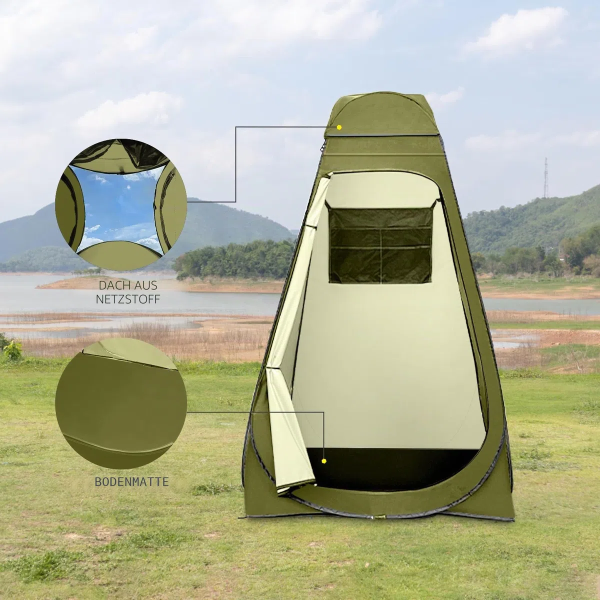 BRIAN & DANY Duschzelt Camping, Pop Up Toilettenzelt, Tragbares Umkleidezelt mit Regenschutz und Fenstern, Sichtschutz Zelt für Outdoor, UPF 50+ Wasserdicht, 120 x 120 x 190 cm