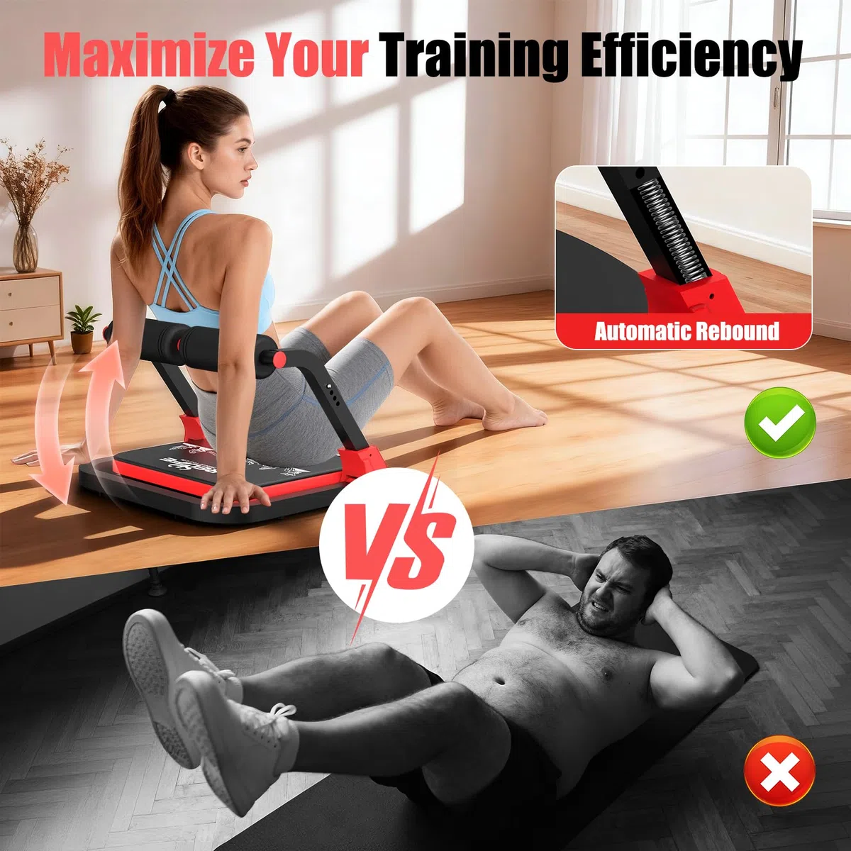 RELIFE REBUILD YOUR LIFE Bauchmuskeltrainer Bauchtrainer für Zuhause Gerät Zusammenklappbar & 3 Widerstandsstufen Bauch Beine Po Training Core Ab Machine Abdominal Trainers