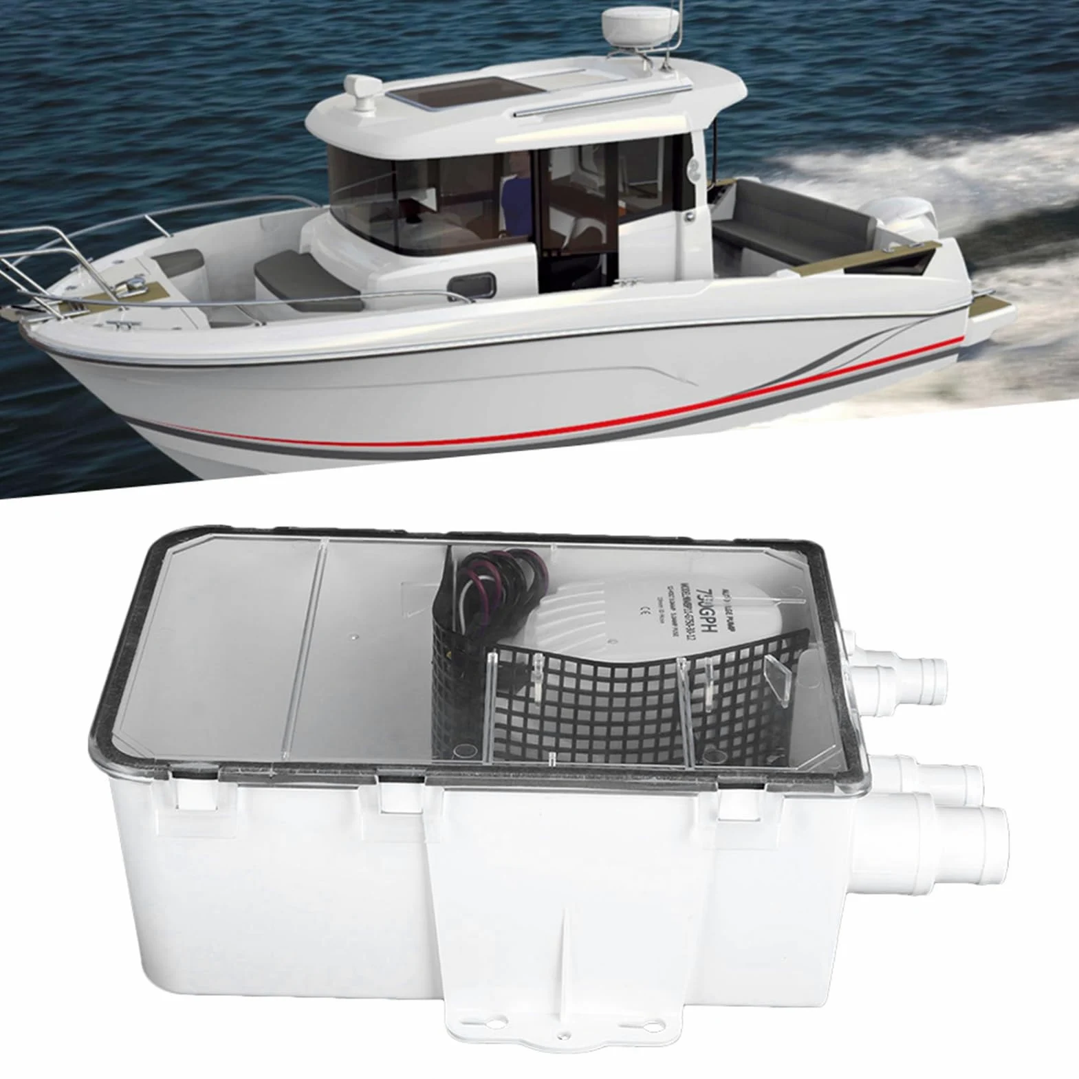 Shower Sump Pump System Boat RV Bilge 12V 750GPH Marine Multi Port Drain Box