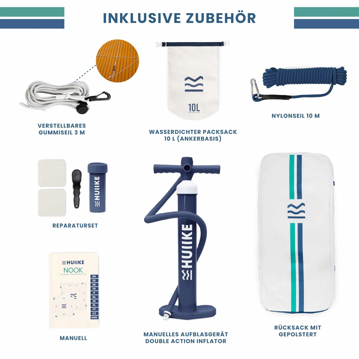 HUIIKE rutschfeste Badeplattform Aufblasbar 2,15-3,05 m für 4-6 Personen mit Zubehör Inklusive, Pumpen, Sandanker, Rucksack. Schwimmplattform bis zu 280-500 kg, Badeinsel für Kinder und Erwachsene