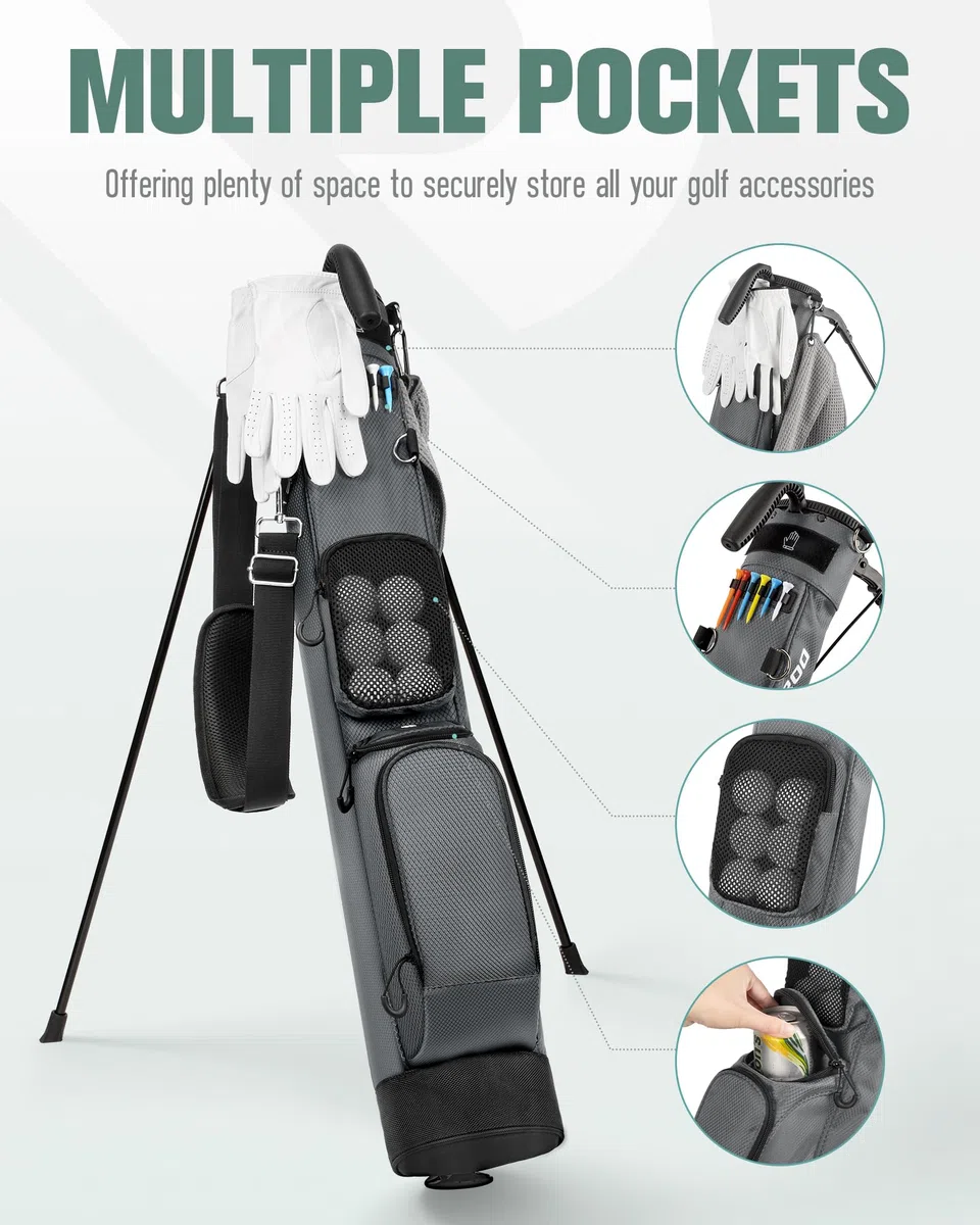 Golf Stand Bag Golf Stand Tragetasche mit Riemen Tasche 2-Wege-Teiler 3 Taschen Leichtgewicht einfach zu tragen für die Driving Range, Par 3, und Executive Kurse