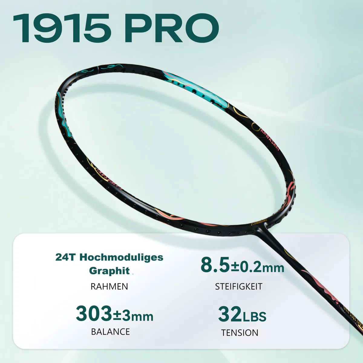 Professioneller Badminton Schläger, A1 TAAN Carbon Badmintonschläger High Tension 5U Ultra-Light Badminton Set mit Griffbänder & Schlägertasche-1915 Pro(Get Strung)