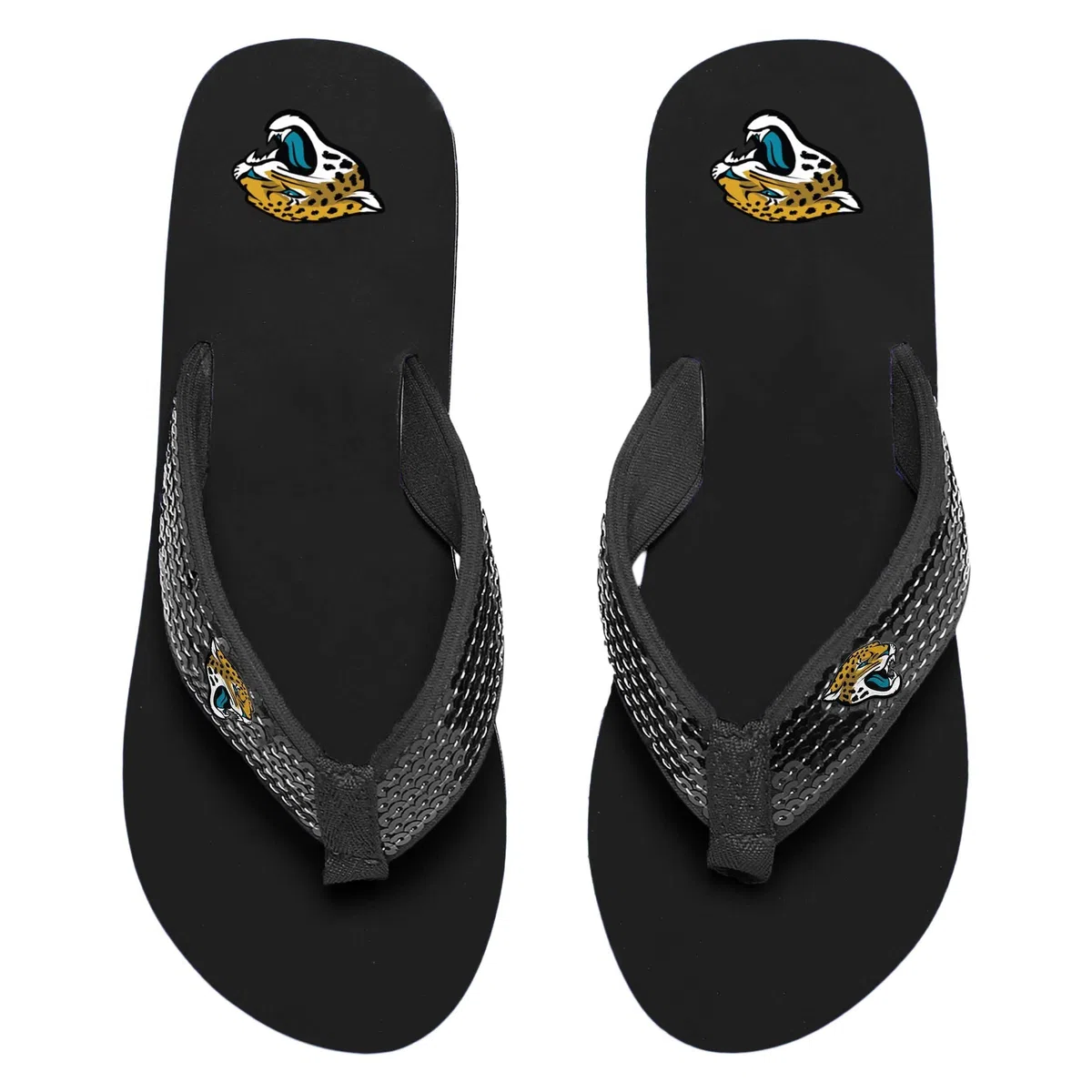 FOCO Womens NFL Team Logo Sequin Strap Sandals Flip Flops
