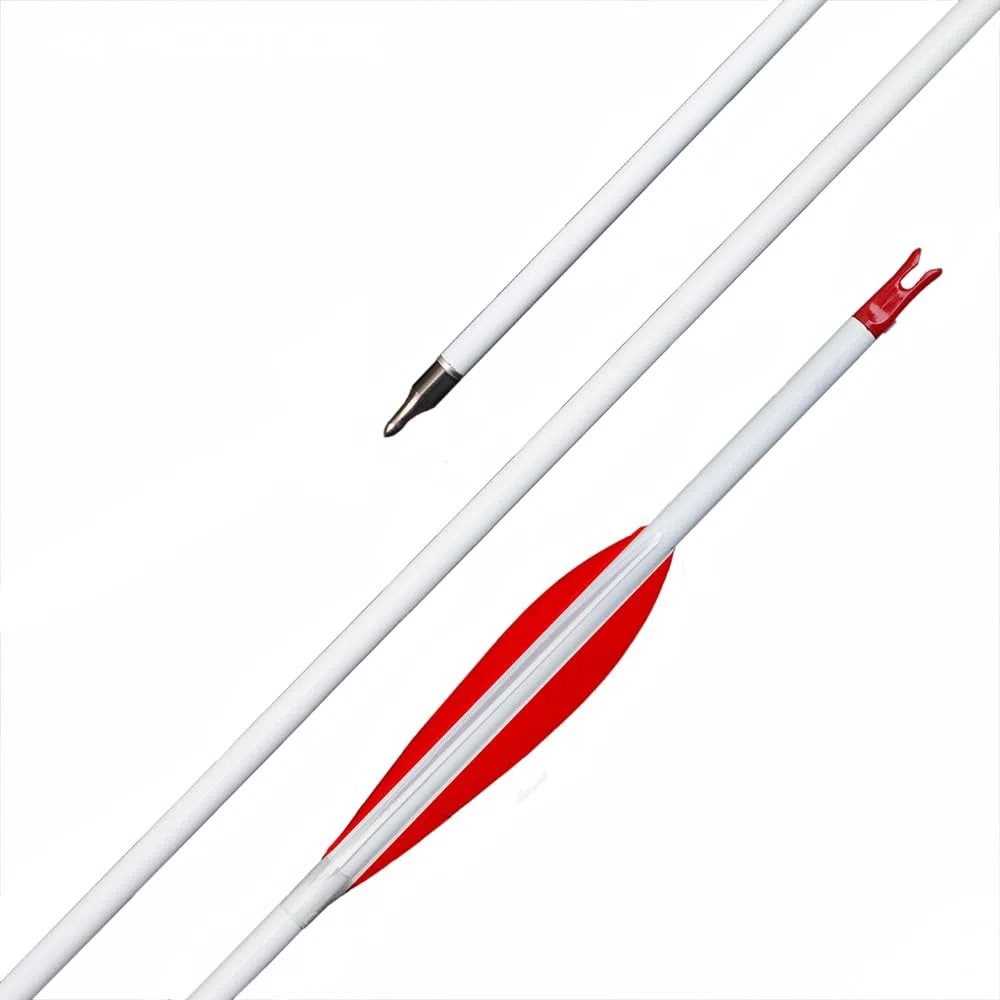 12 Stück Jagdpfeile Spine 500 600 700 800 Pure-Carbon-Pfeil 4" Rot-Weiß Naturfeder für Compoundbogen Recurvebogen Zielübungen Bogenschießen