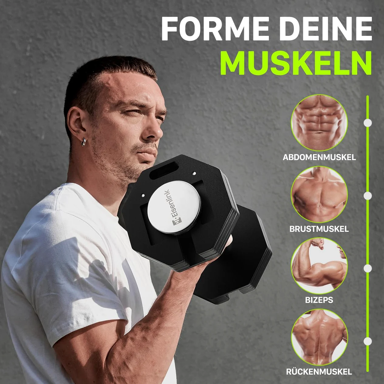 Eisenlink Verstellbare Achteckige Kurzhantel 1 Stück 20kg 36kg | Innovative Ultrakompakte Einstellbare Stahl Hantel mit Anti-Rutsch-Griff Fitness Gym Zuhause