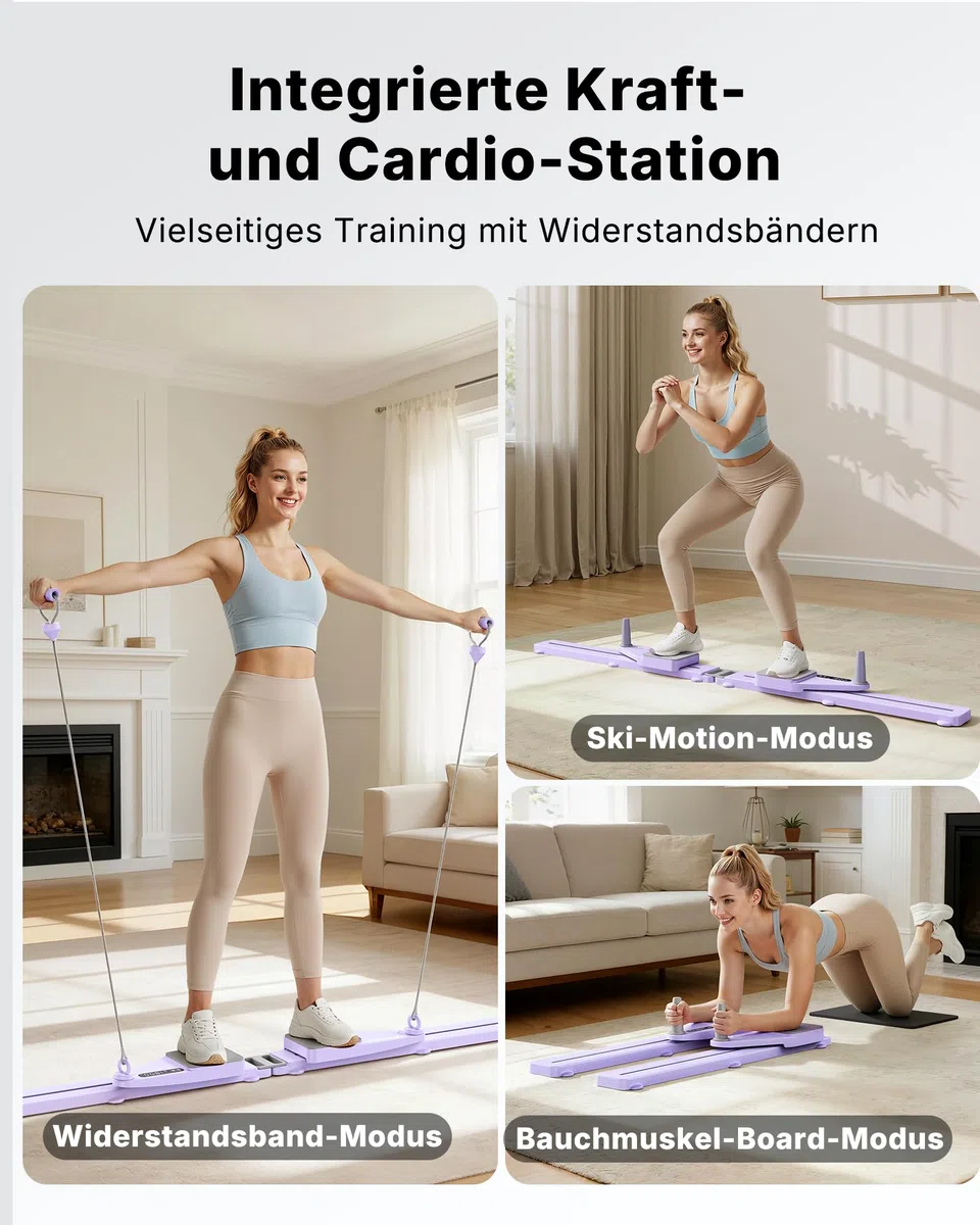 MERACH Pilates Reformer – Pilates Board Multifunktions Reformer für Pilates mit Widerstandsbändern zählen und Kniepolster, 120 KG klappbar, Fitnessgeräte für Zuhause Bauchtrainer für Zuhause