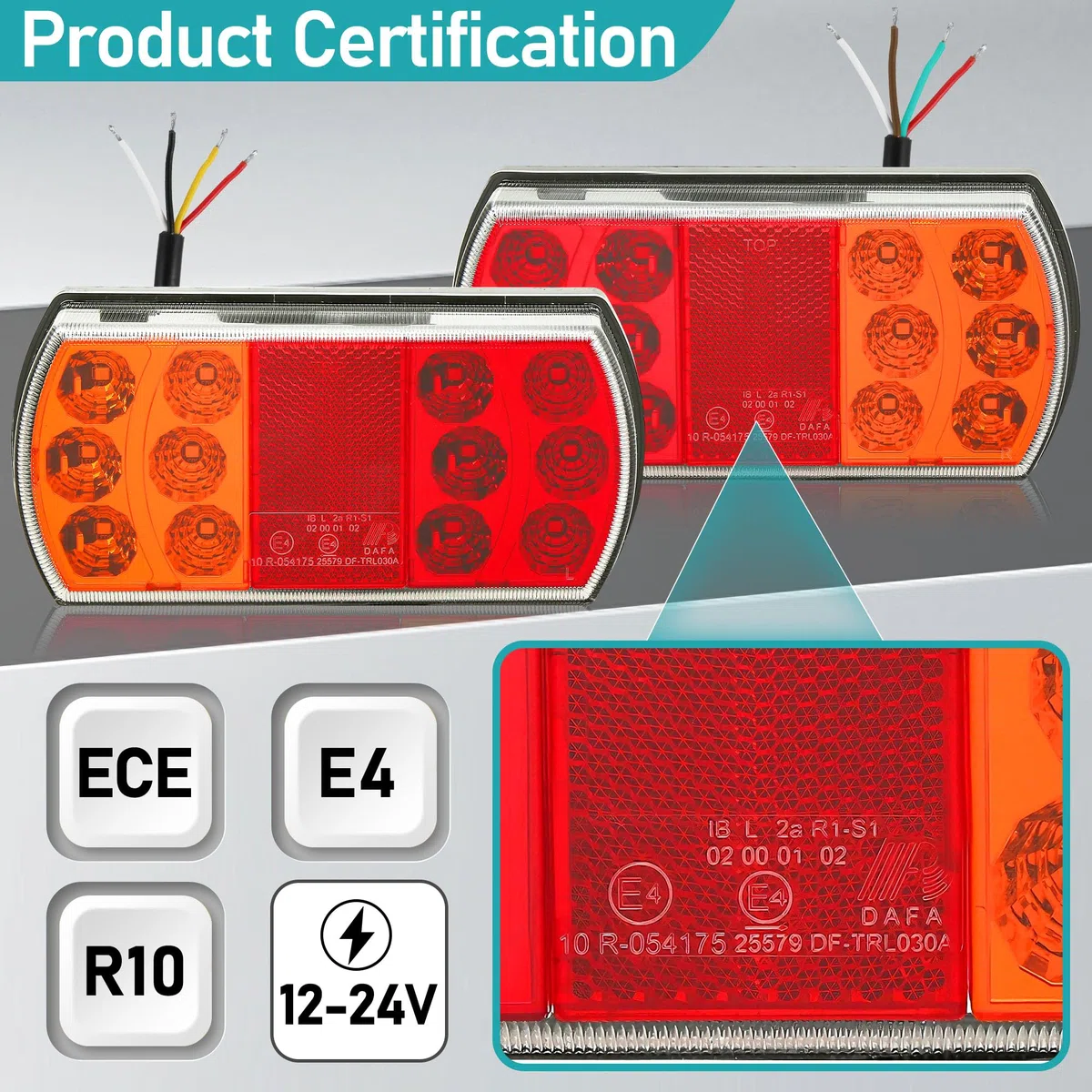 Rücklichter für Anhänger Led Anhängerbeleuchtung Set 12V 24V Anhänger Zubehör LKW Wohnwagen Rückleuchten Led mit Zulassung ECE IP67 Wasserdicht 4 Funktionen mit Reflektor & Bremslicht