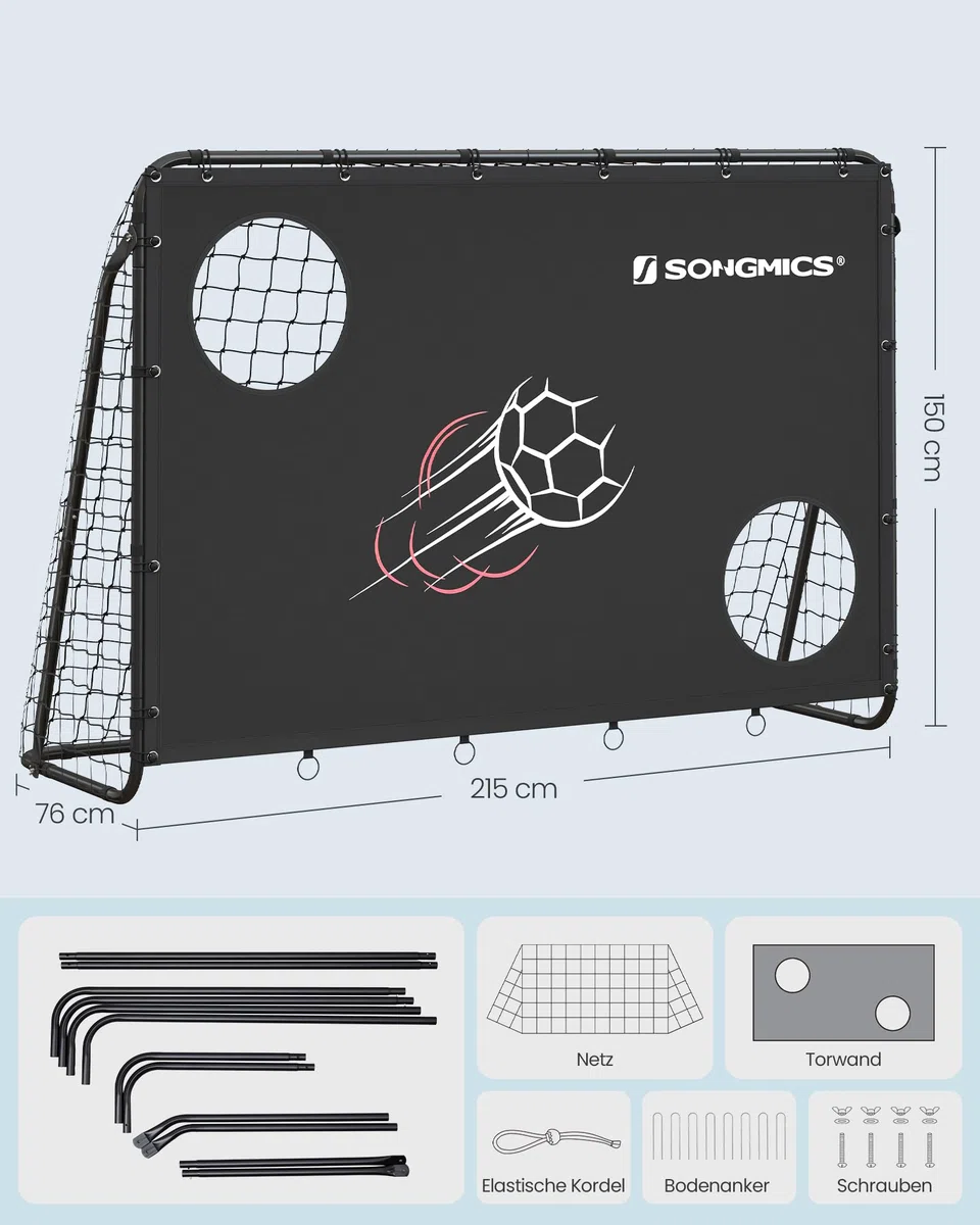 SONGMICS Fußballtor, mit Torwand, für alle Altersgruppen, Stahlrohre, PE-Netz, Outdoor, Garten, Strand