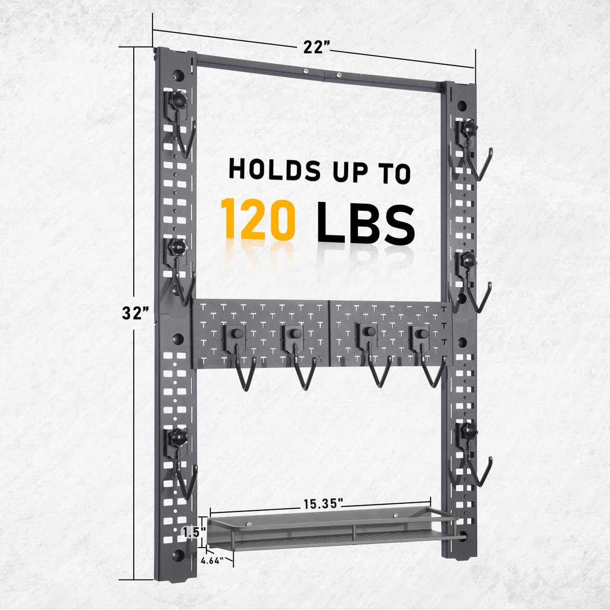 BOOSTEADY Waffenwandhalterung Modulare Gewehrhalter Waffenständer mit 10 J-Haken und Aufbewahrungsfach für bis zu 54 kg, 81,5 x 55,9 cm