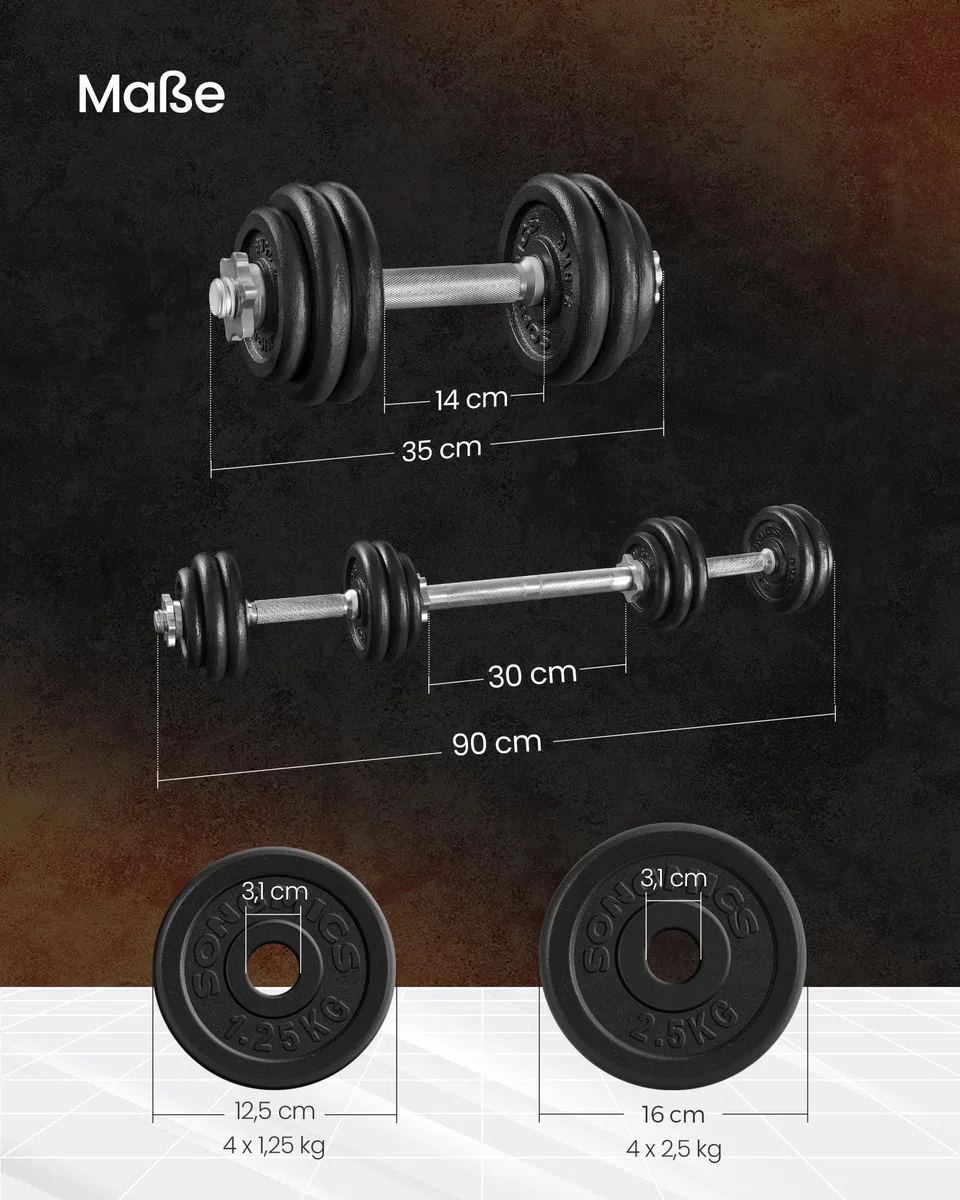 SONGMICS 2-in-1-Hanteln, 2er Set, Hantelset aus Gusseisen, verstellbar, Kurzhantelset mit Verbindungsrohr, Workout, Gewichtheben für Zuhause, Fitnessstudio