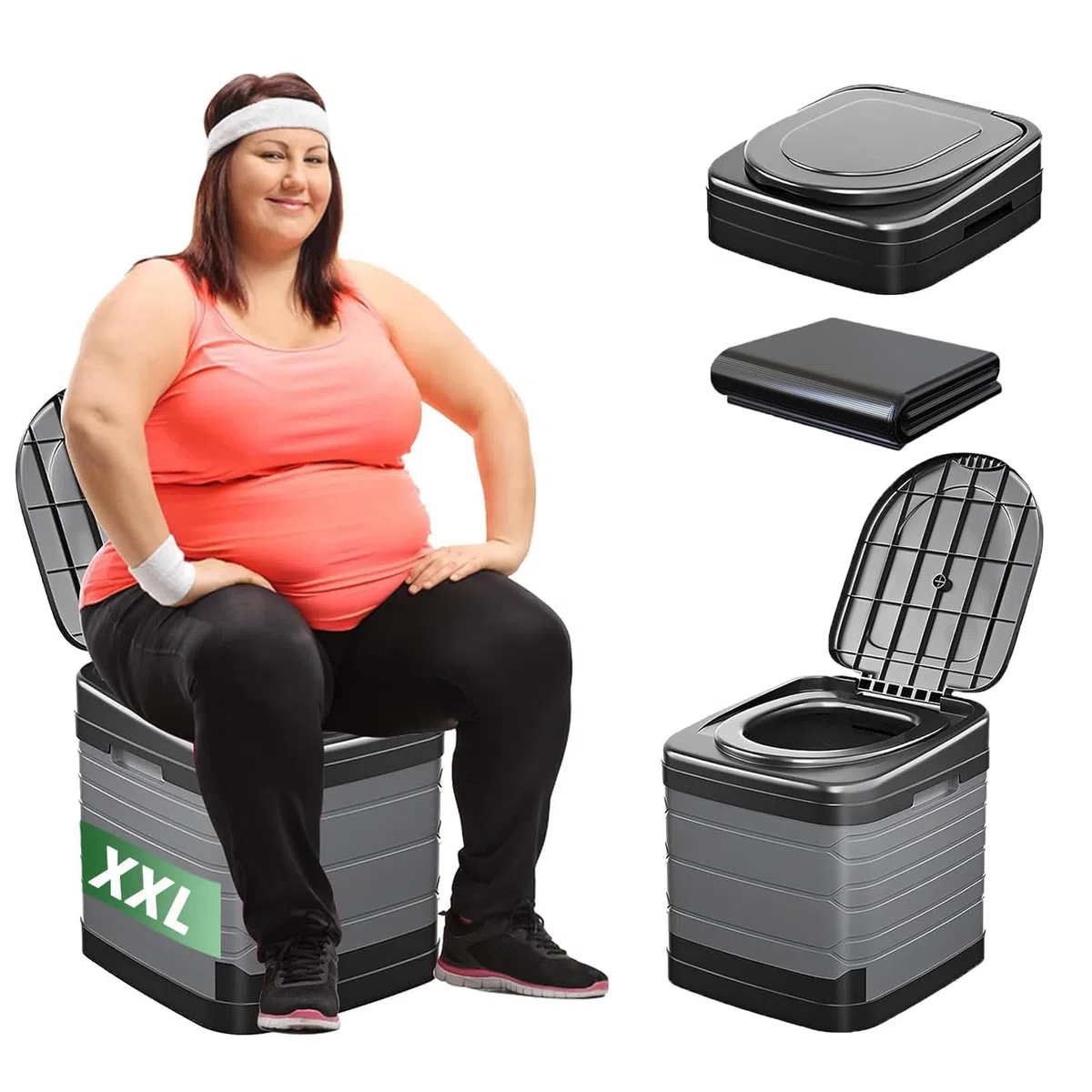 Faltbare Campingtoilette XXL, Mobile Camping Toiletten 40cm Hohe mit 20pc Müllbeutel, Große Campingklo für Camping, Wandern, Reisen, Wohnmobil, Garten