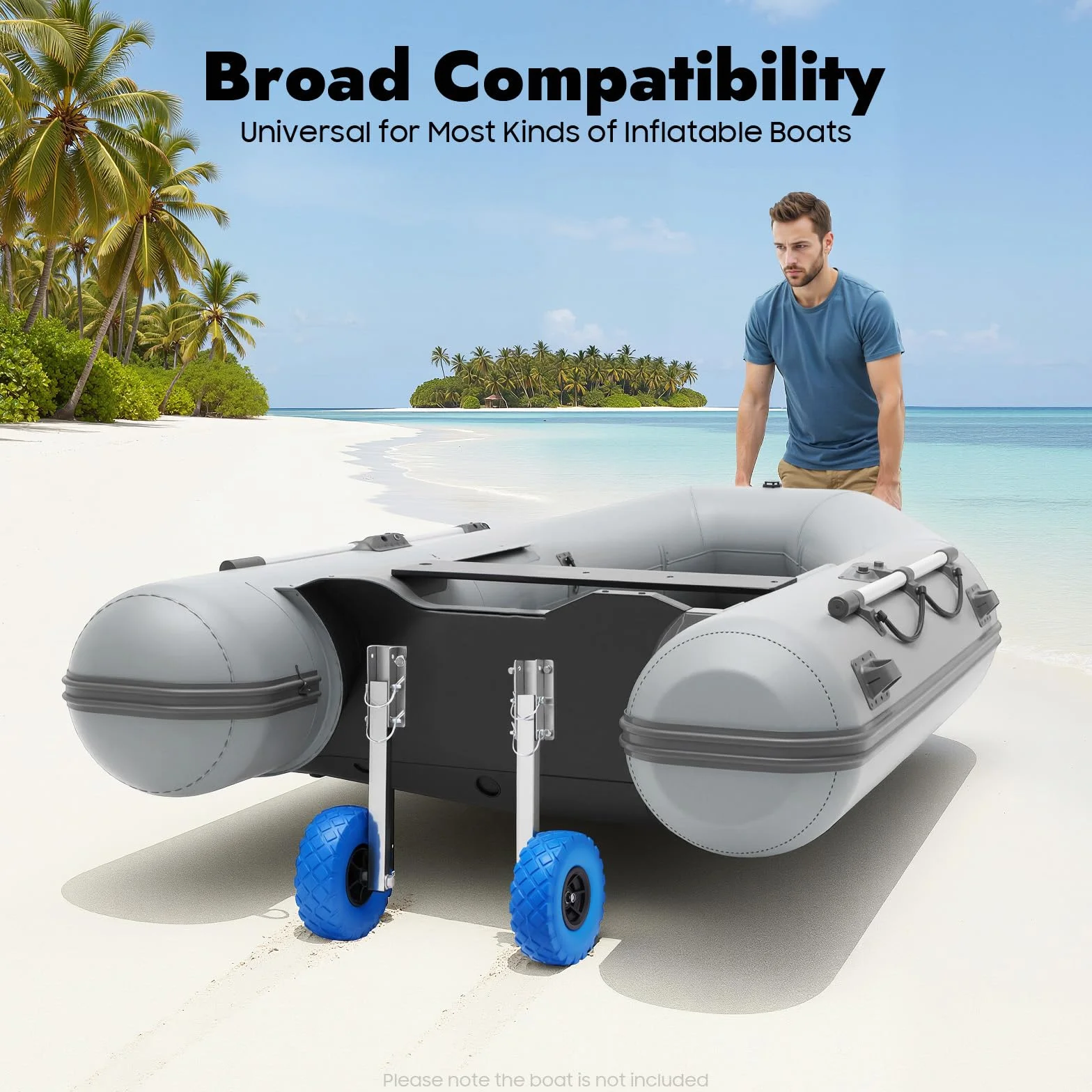 Slipräder Schlauchboot & Heckräder Edelstahl bis 150kg - Schlauchbooträder mit 25cm Reifen, Robust - Transporträder und Bootsräder für Schlauchboote, Anhänger, Wassersport
