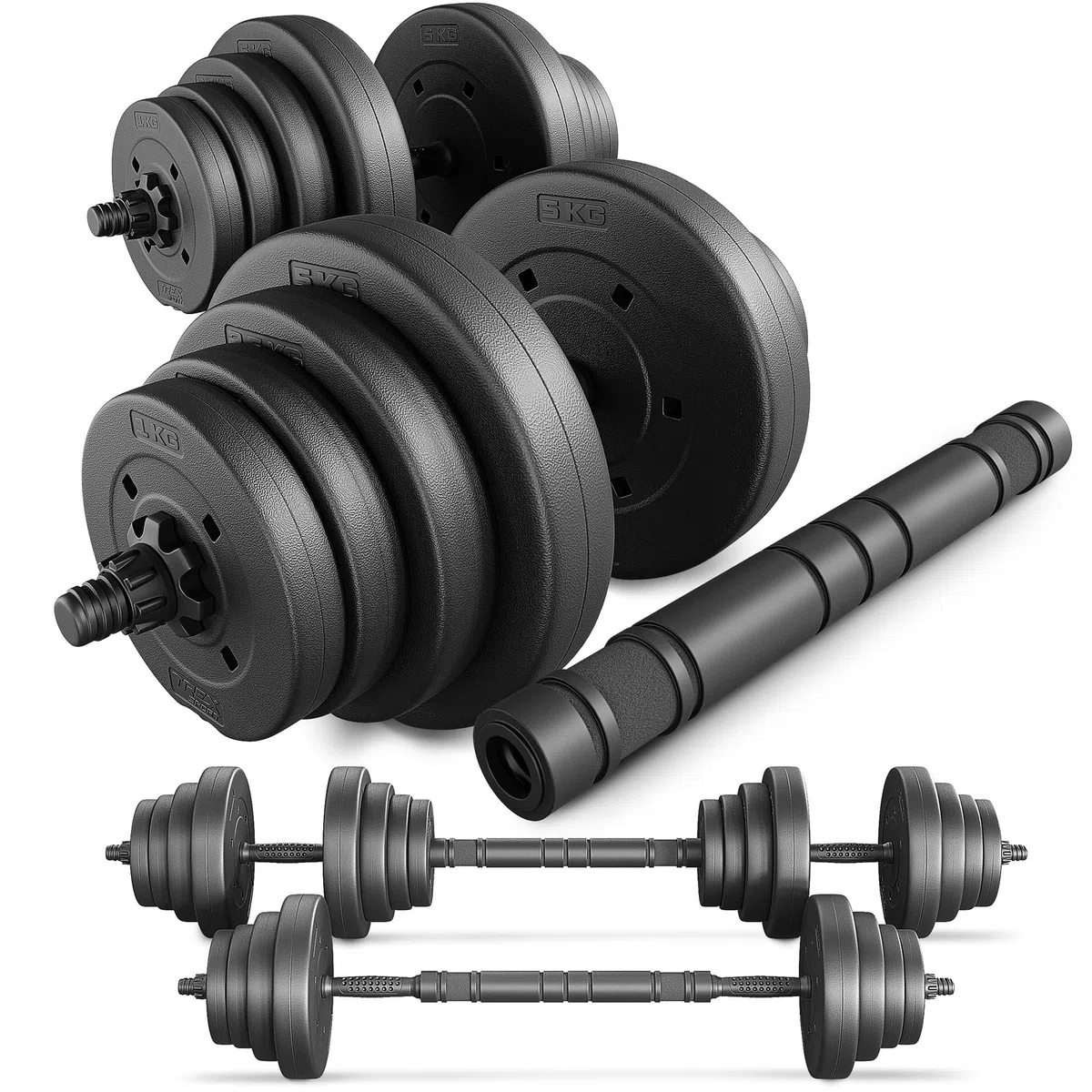 TREX SPORT Hanteln 2er Set Kurzhanteln & Langhantel | 20kg 40kg Hantelset | Kurzhanteln Set, Dumbbell Hanteln Set, Kurzhantel mit Verbindungsrohr & Langhantel, rutschfeste Griffe, robust