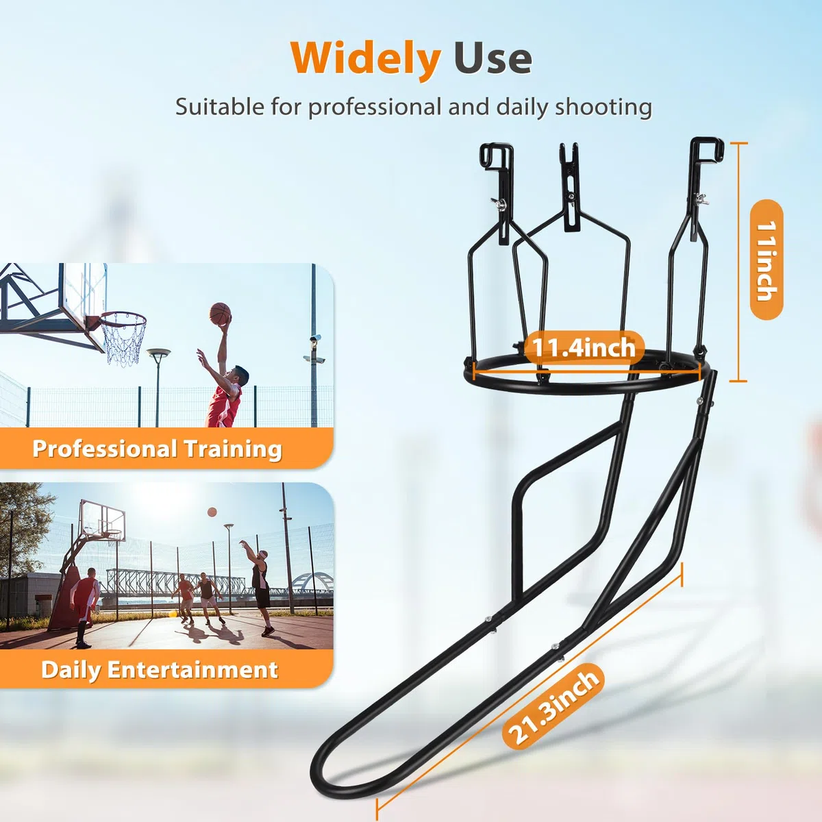 GADFISH Basketball-Rücklaufbefestigung, robuster Basketball-Rebounder mit 3 stabilen großen Haken, langlebiges Basketballzubehör für 45,7 cm Felge, Basketball-Training, Schwarz