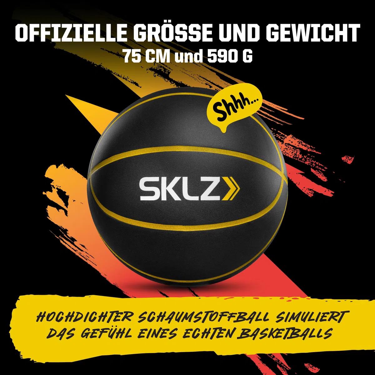 SKLZ Bashhhketball Pro Silent Basketball – Geräuschloses Indoor Training, Foam Ball Mit Realistischem Bounce, Ideal Für Zuhause Auf Teppich, Fliesen Und Holz, 75 cm, Schwarz