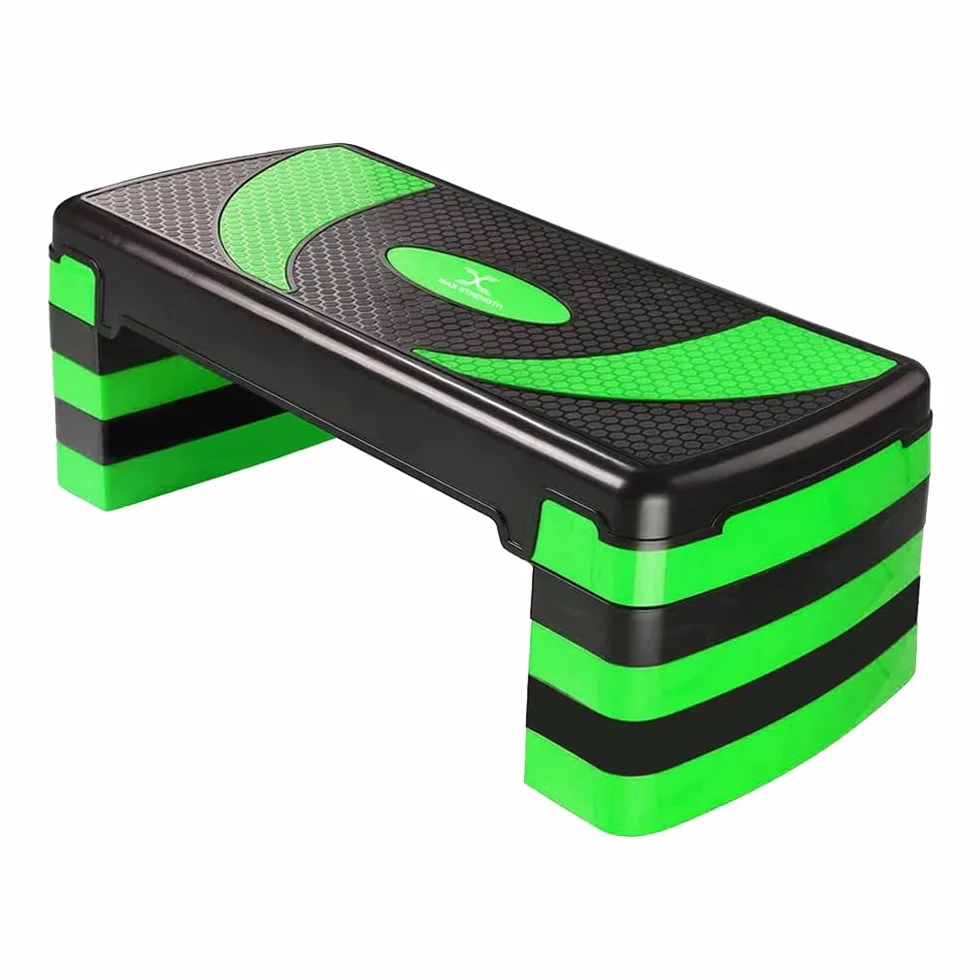 MAXSTRENGTH Fitness-Stepper für Training, 5-fach höhenverstellbar, 10 cm, 15 cm, 20 cm, 25 cm, 30 cm, rutschfeste Trittfläche für Aerobic-Übungen, Ausdauer, Cardio, Yoga, Routinen
