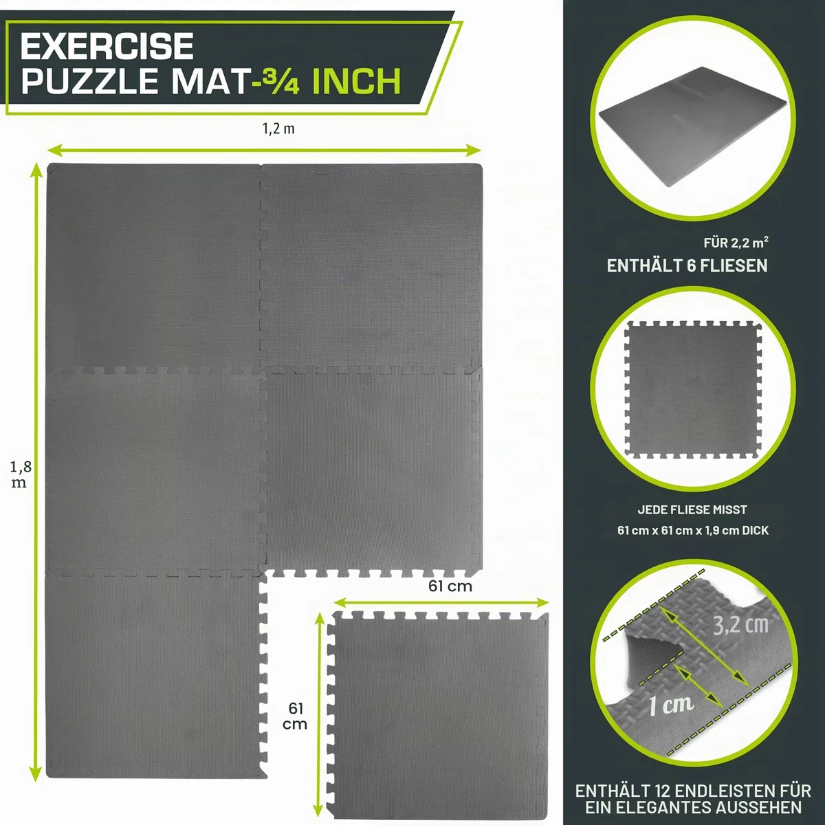 ProsourceFit extra Dicke Puzzle-Übungsmatte, Eva-Schaumstoff, ineinandergreifende Fliesen für schützende, gepolsterter Workout-Bodenbelag für Heim- und Fitnessgeräte