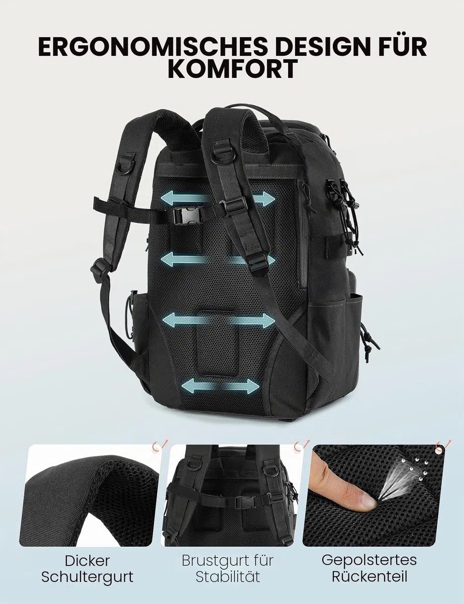 SKYSPER Angelrucksack mit Rutenhalter, 40-Liter Angeln Rucksack mit Verstellbarem Fach für Angeln