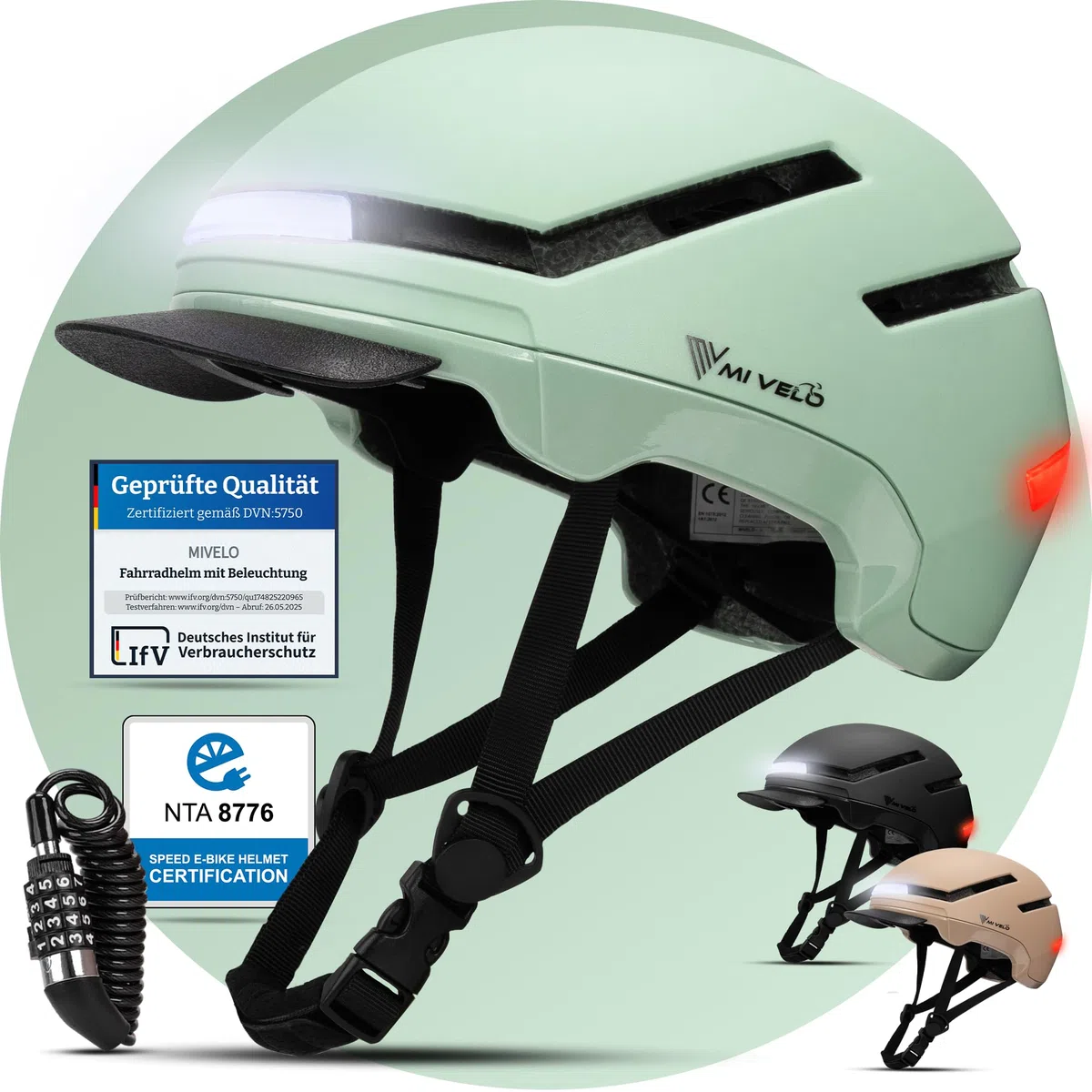 MIVELO Fahrradhelm Damen Herren Erwachsene mit Licht inkl. Helmschloss, NTA Zertifiziert bis 45km/h, Helm geeignet für E-Bike & S-Pedelec, Radhelm Ultraleicht & sicher, Unisex