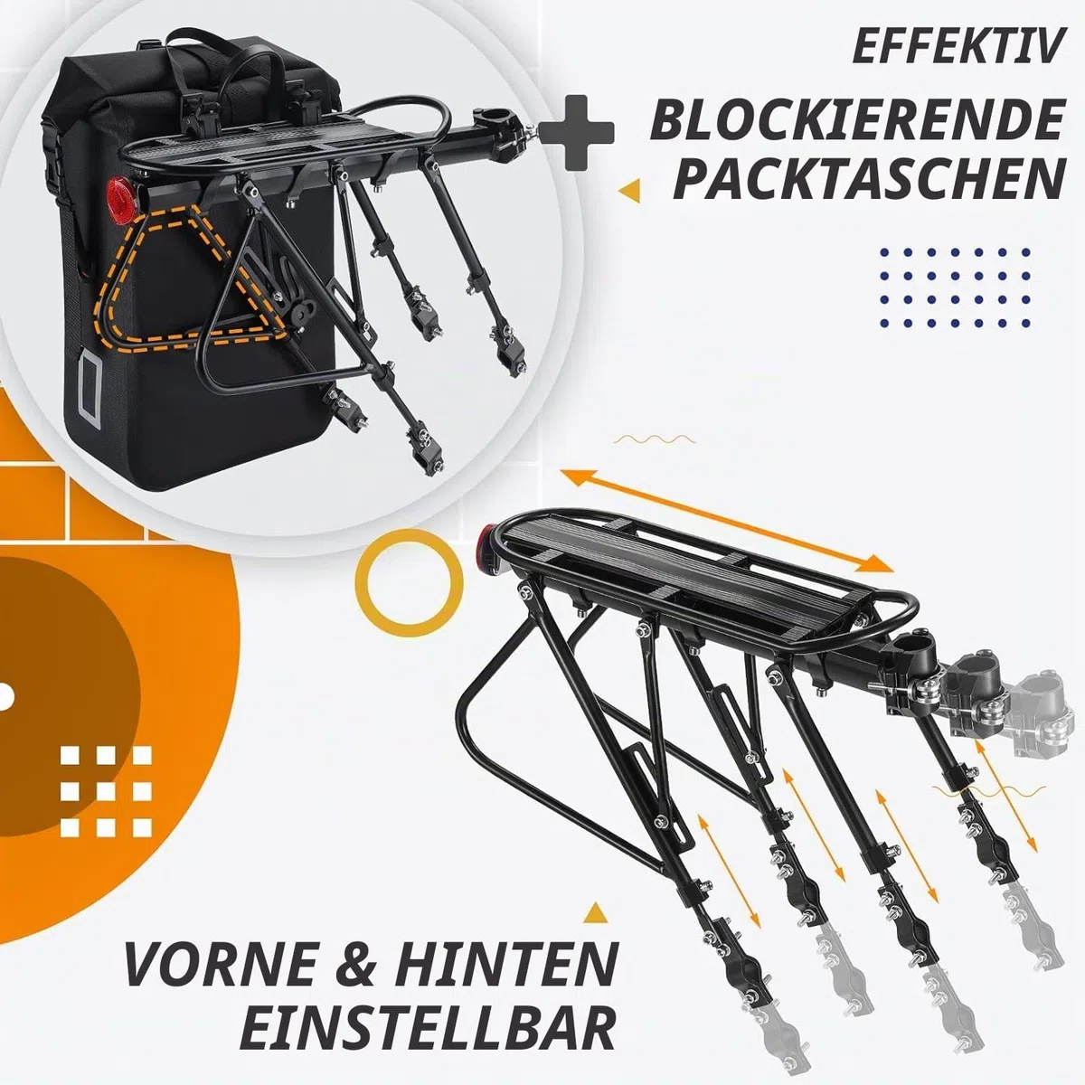 West Biking Fahrrad Gepäckträger Mountainbike - 100 KG Belastung Stabilem MTB Gepäckträger Einstellbare Fahrradgepäckträger, Schnellverschluss Gepäckträger Fahrrad mit Reflektor Fahrradzubehör