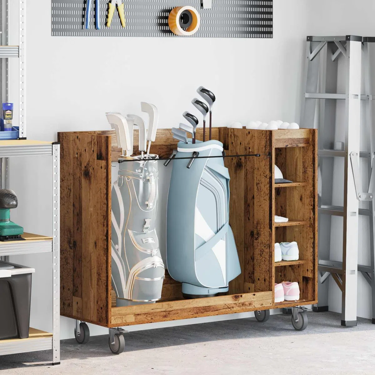 Gecheer Golf-Schrank Uni Altholz, 120 x 45 x 98 cm, Holz, Stauraum für Golfzubehör, für Garage und Wohnraum