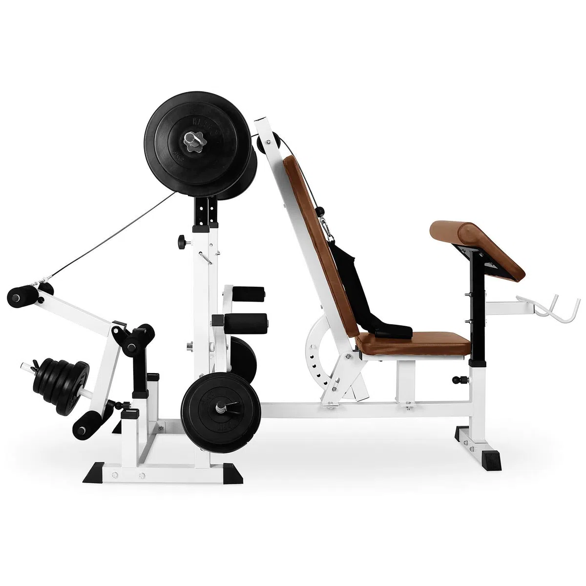 Klarfit Workout Hero 3000 Hantelbank, Power Station mit Schräg- und Flachbank, Hantelbank mit Gewichten, Fitnessgeräte für Zuhause, Home-Gym Kraftstation mit Langhantel & Beinpresse, 280 kg Belastung
