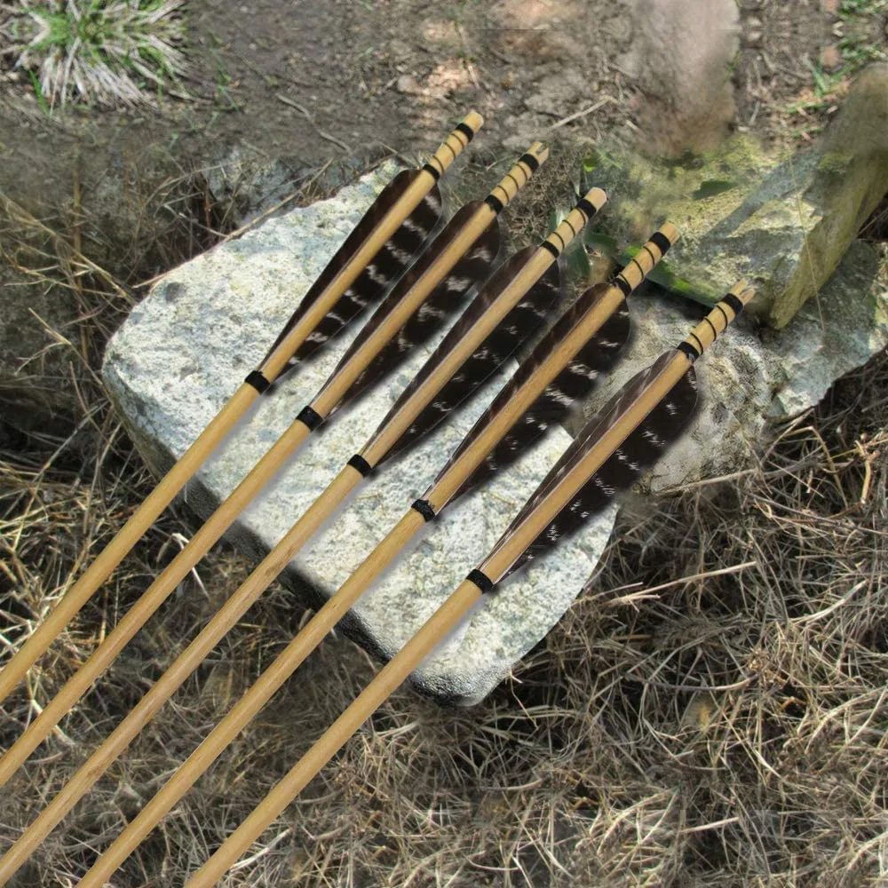 Huntingdoor 12er Holzpfeile mit 5" Naturfedern 31 Zoll Pfeile für Bogenschießen Erwachsene Bogenpfeil in Handarbeit Pfeil für Traditionellen Bogen Recurvebogen