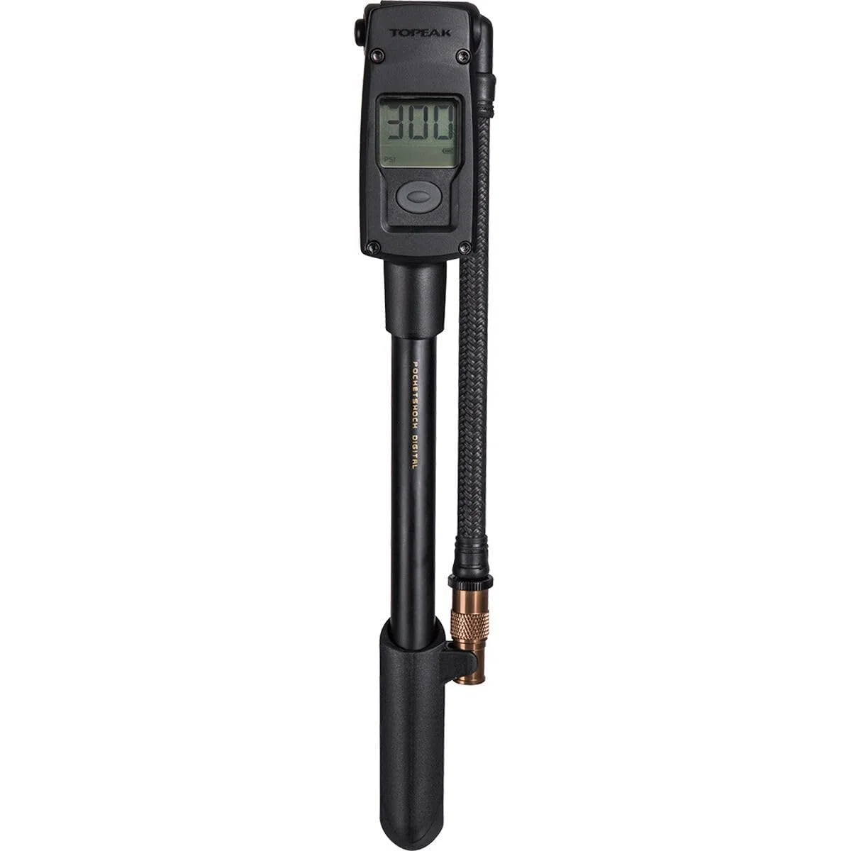 Topeak PocketShock Digitale Schock-Pumpe mit 300 PSI Digitalanzeige, Druck-Rite-Anschluss und Luftauslassknopf