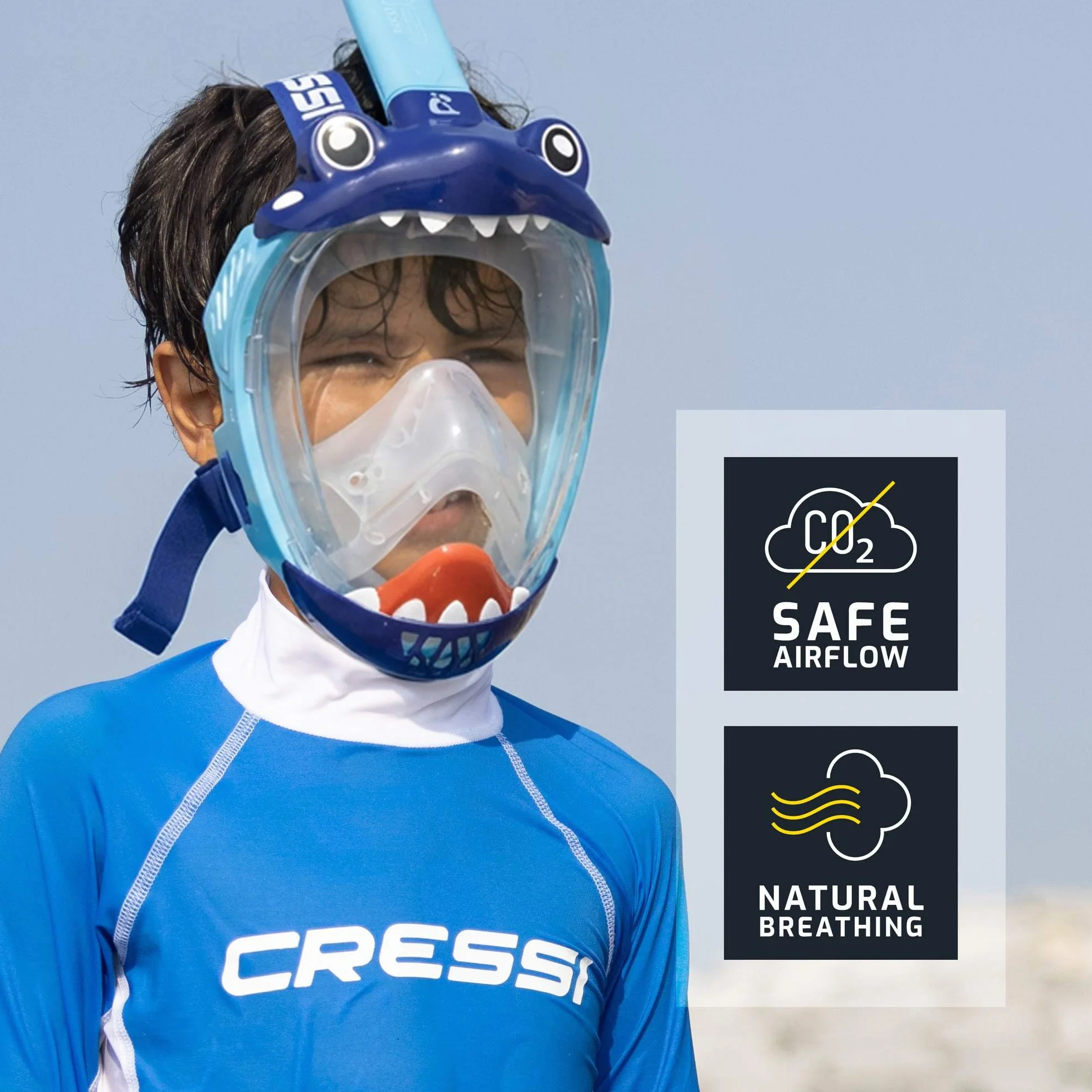 Cressi Kiddy Schnorchelmaske Kinder - CO2-sichere Vollgesichtsmaske - Beschlagfrei mit Faltbarem Schnorchel - Hypoallergenes Silikon & Weites Sichtfeld