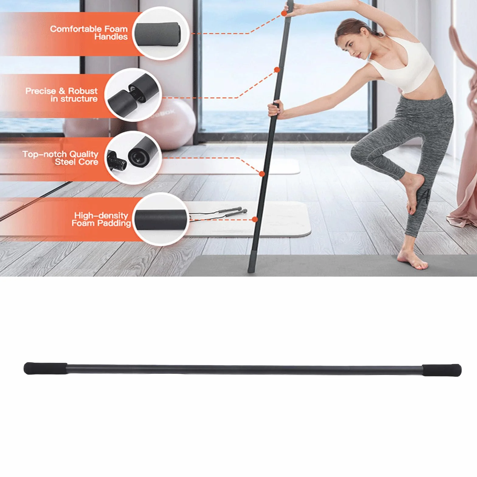 60 -Zoll -Yoga -Stick, Verstellbare Stretchbange mit Schaumgrenze, Abnehmbarem Vielseitigem Werkzeug für Yoga in Heim und Fitnessstudio, Flexibilität und Gleichgewicht Fördern