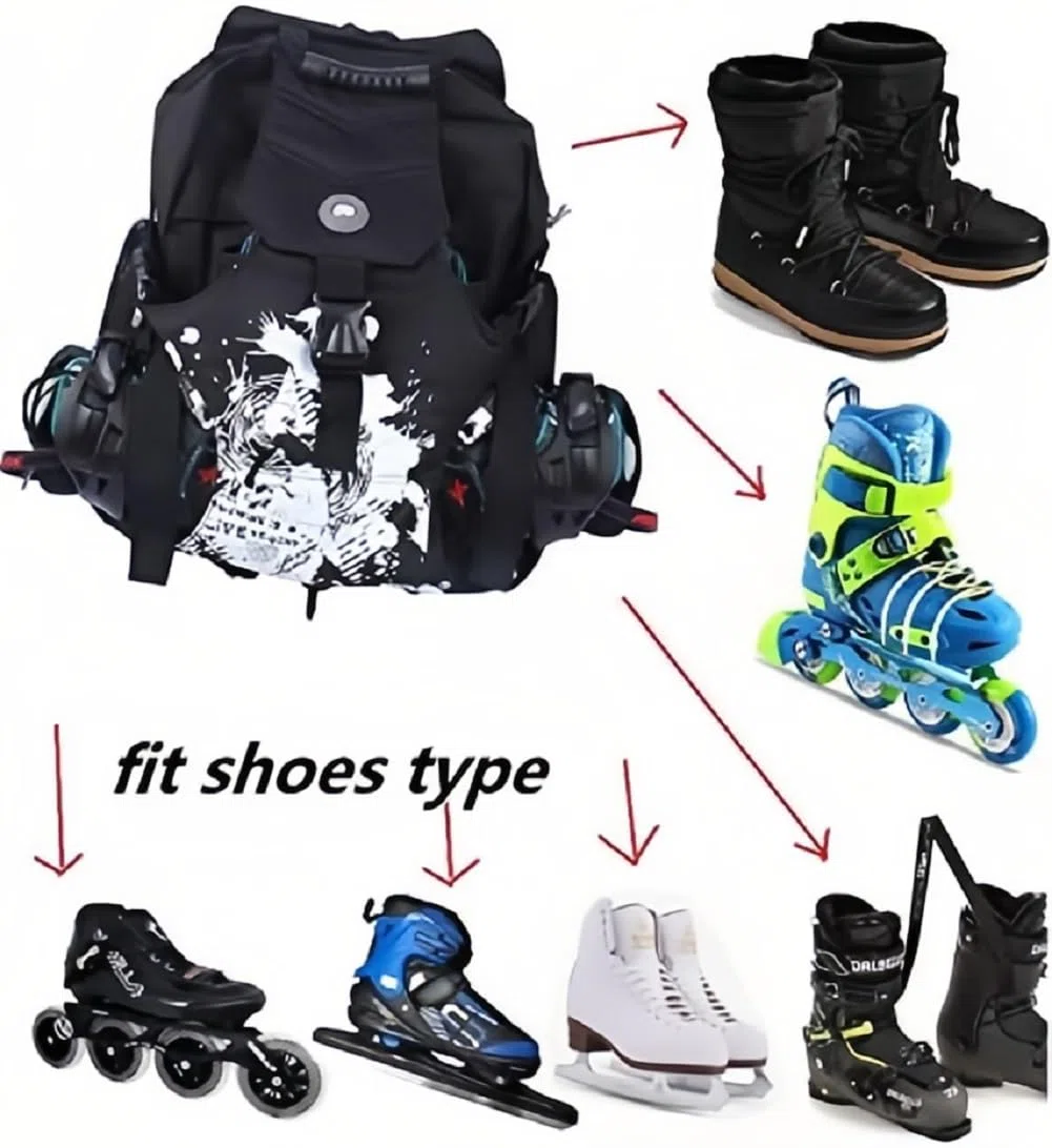 ZBH1985 Mehrfachfächer-Rollschuhrucksack zur Außenaufbewahrung von Inlineskates, Quad-Skates, Kunstlaufschuhen und Eisläufern