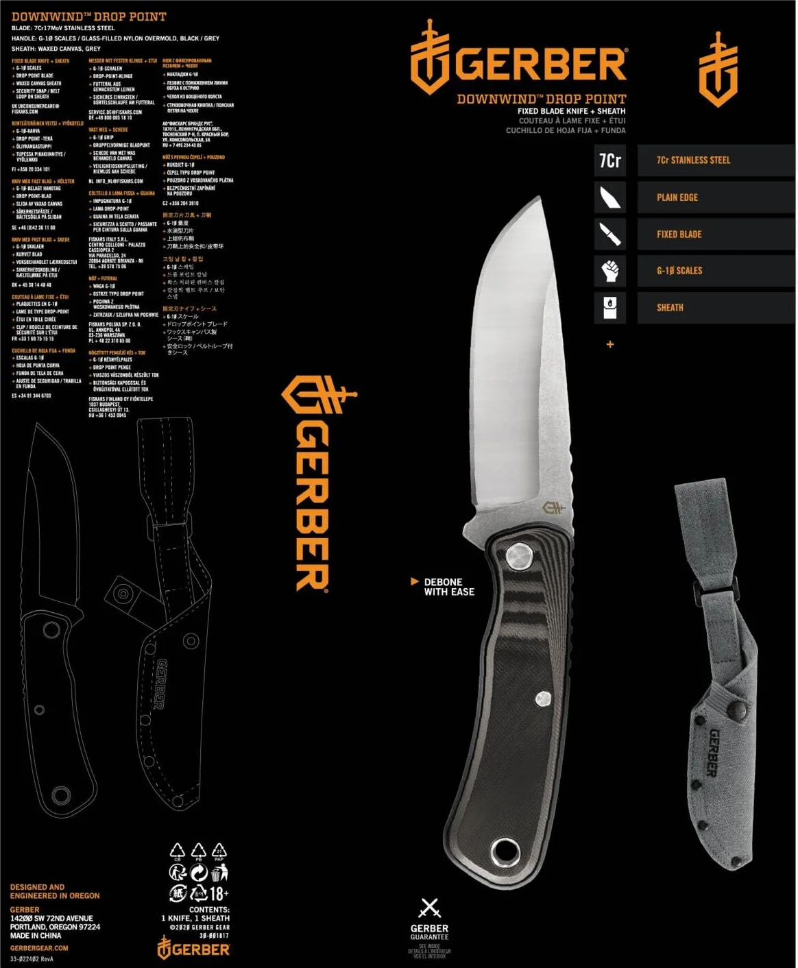 Gerber Survival-Messer mit Holster, Downwind Fixed DP, Klingenlänge: 10,8 cm, G10/7Cr17MoV, Schwarz, 30-001817