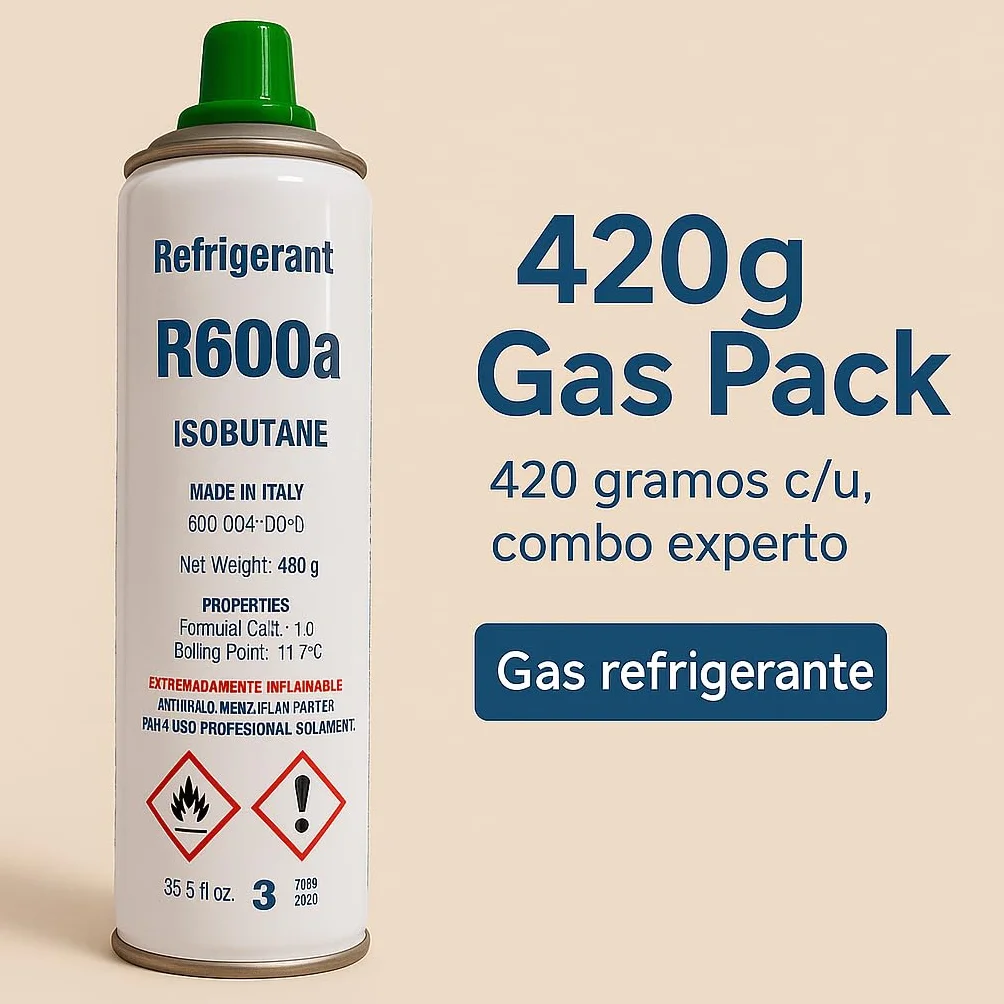 2 x Kühlgas R600a Isobutan | 840 g Neto Total (2 x 420 g) | für Kühlschrank und Gefriergeräte | Nachfüllset mit Service-Ventil | ökologisches Gas HC