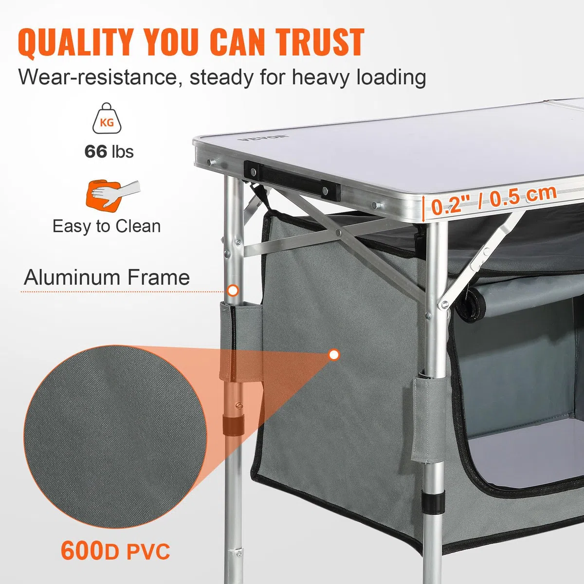 VEVOR Campingküche inkl. Tragetasche Campingschrank Einstellbar Campingschrank, Reiseküche Küchenbox Zeltschrank Outdoor Camping Küche Zeltschrank Camping Reisen Grau Tragbar Küchenbox Reiseküche