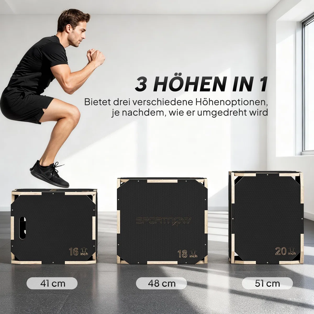 SPORTNOW 3-in-1 Plyo Box Plyometrische Sprungbox mit 3 Sprunghöhen Griffen Kantenfreie Step-Up Jumping Box Plyometric Platform Fitnessgerät für Plyometrisches Training Workout