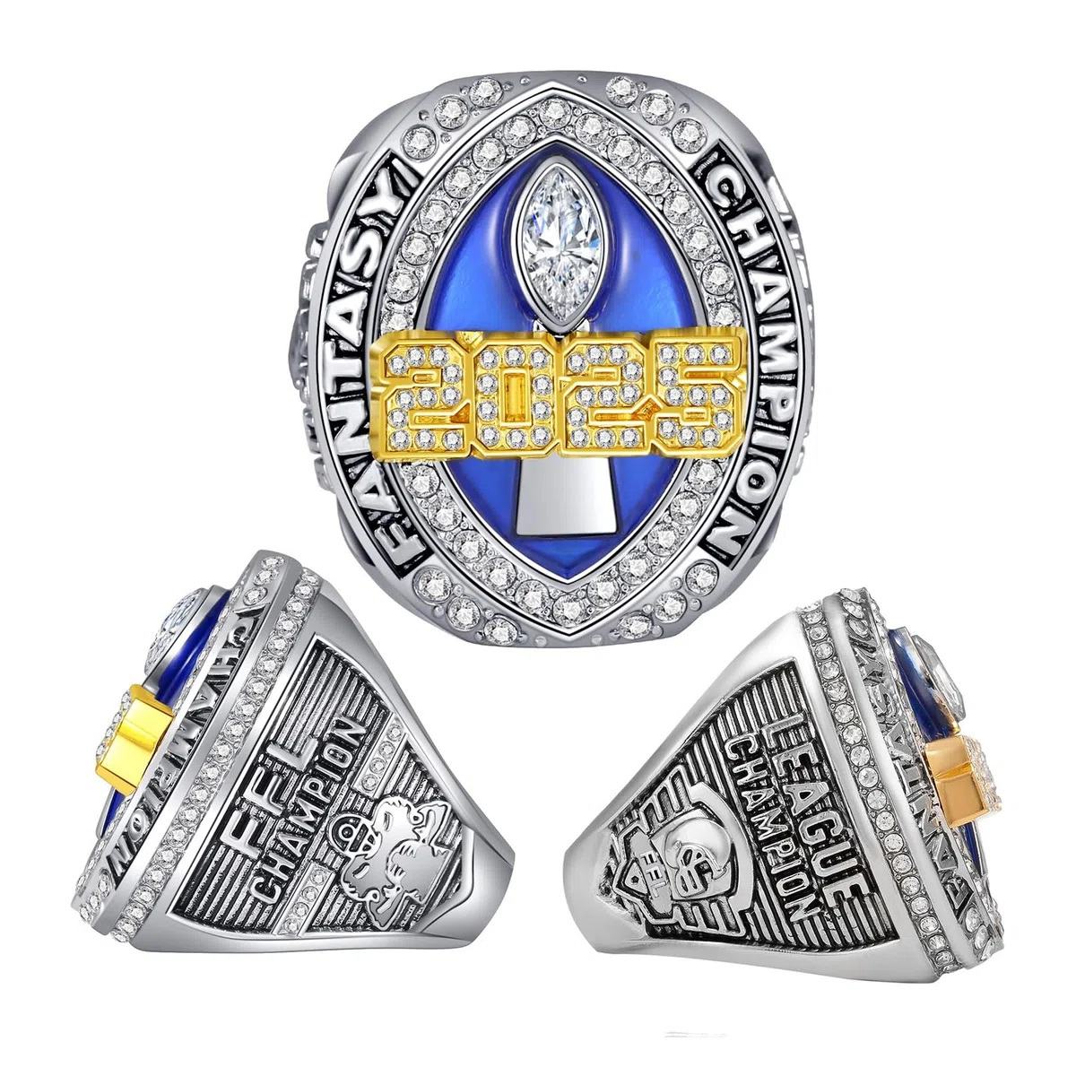 Fantasy Football Rings 2025 Championship Rings Collection FFL Championship Trophy Geschenkbox Ring-Displaybox Fantasy Football-Trophäe