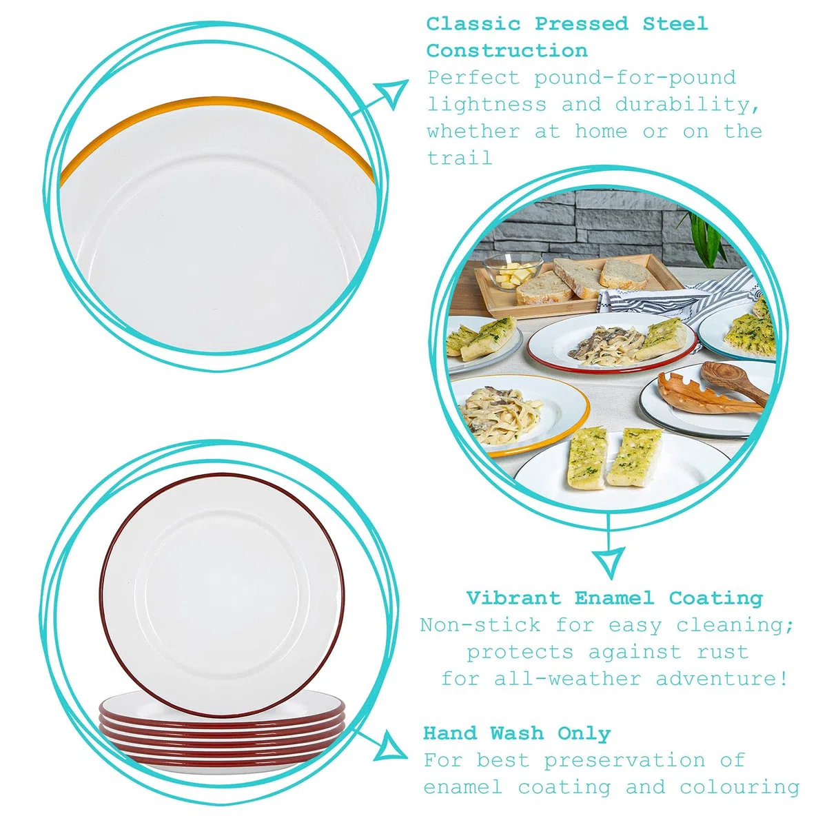 Argon Tableware Weiße Emaille -Dinner -Teller - 25,5cm - Grün - Pack Von 12