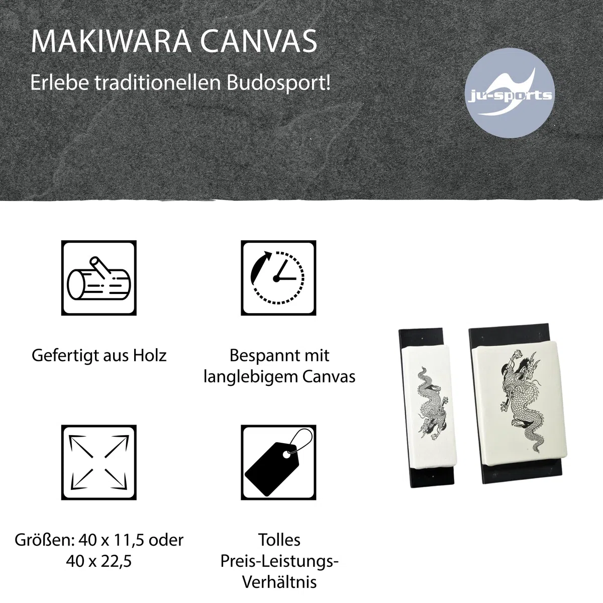 Ju-Sports Makiwara Canvas Schlagpolster Kampfsport 1 STK I Traditionelles Trainingsgerät im Budosport I Aus Holz I Für die Wand