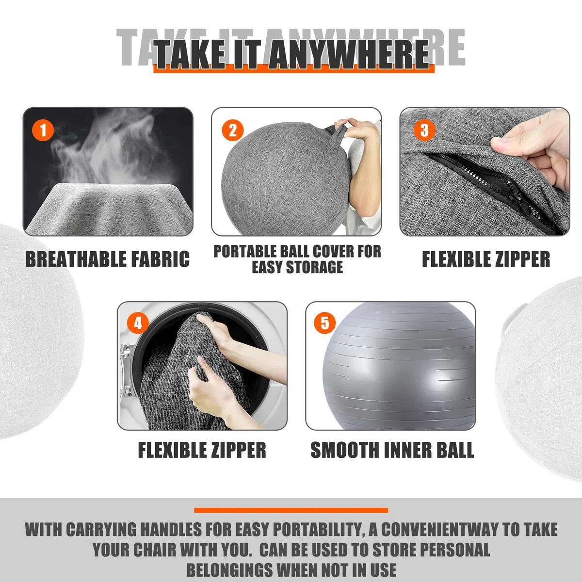 Stoff-Sitzball 65cm Schutzhülle für Gymnastikball Gymnastikball - Fitness-Ball Sitzball Büro mit Pumpe und Deckel Ergonomische Sitzmöbel für Büro und Heimbüro -Waschbarer Stoffbezug