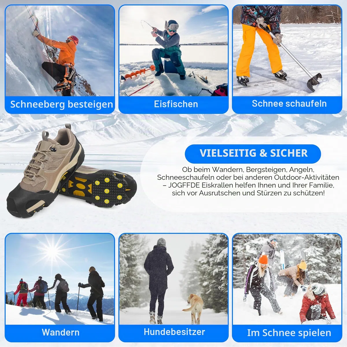 SHADDOCK Ice Snow Grips Traction Cleats 11 Studs Ice Snow Crampons for Shoes and Boots Anti Slip Overshoe Winter Outdoor ​Ski Hiking Climbing Fishing Walking