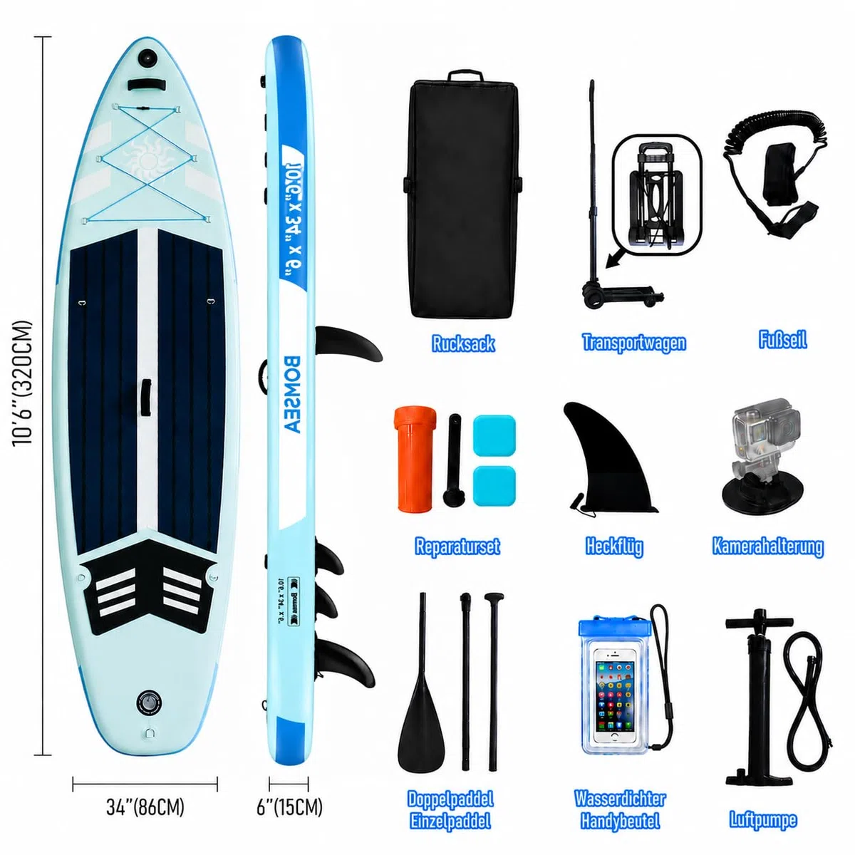 Sup Board，Paddle Board für Stand-up Paddling, SUPPaddel, Paddleboard, Stand-up Paddling Board, Doppel Paddel für SUP, Aufblasbare Boards für Wassersport,2 Personen Sitzplätze