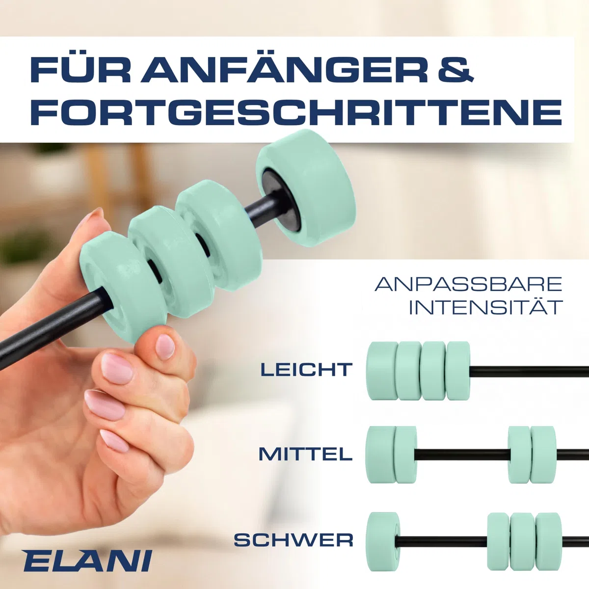 ELANI Schwingstab - Verstellbarer Widerstand & ergonomischer Griff - hochbelastbarer Gymnastikstab, auch als Physiotherapie Zubehör, Swinging Sticks, Schwingstab Fitness Testsieger, Flex Stab