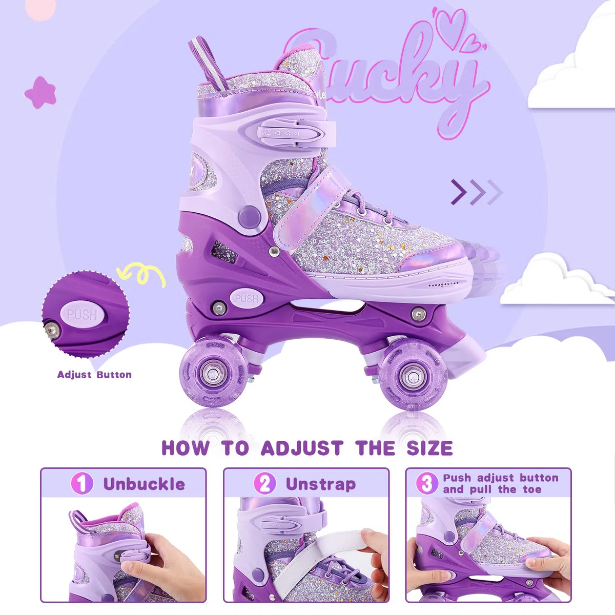 Kinder Rollschuhe, Verstellbare Quad Skates 4 Size Verstellbare und beleuchtete Rollen Rollschuhe für Mädchen Jungen, Geschenk, Drinnen und Draußen
