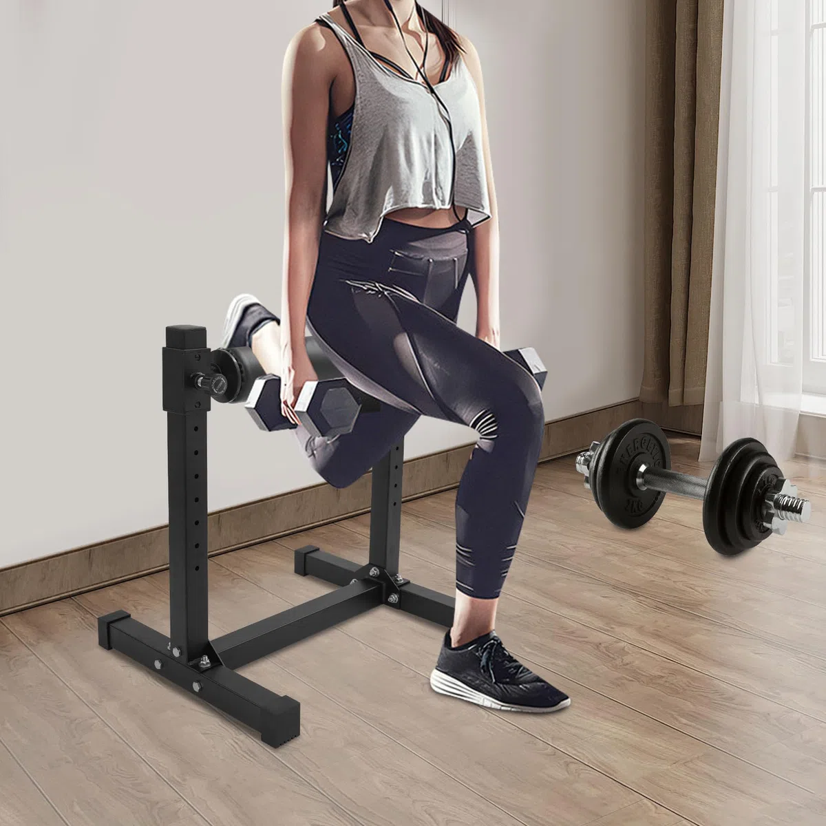 Split Squat Stand Höhenverstellbarer Einbein-Kniebeugenroller für bulgarische geteilte Kniebeugen, 1 Bein-Lunge für Körpergewicht oder Hantel, 61,2 x 56,7 x 67,3 cm